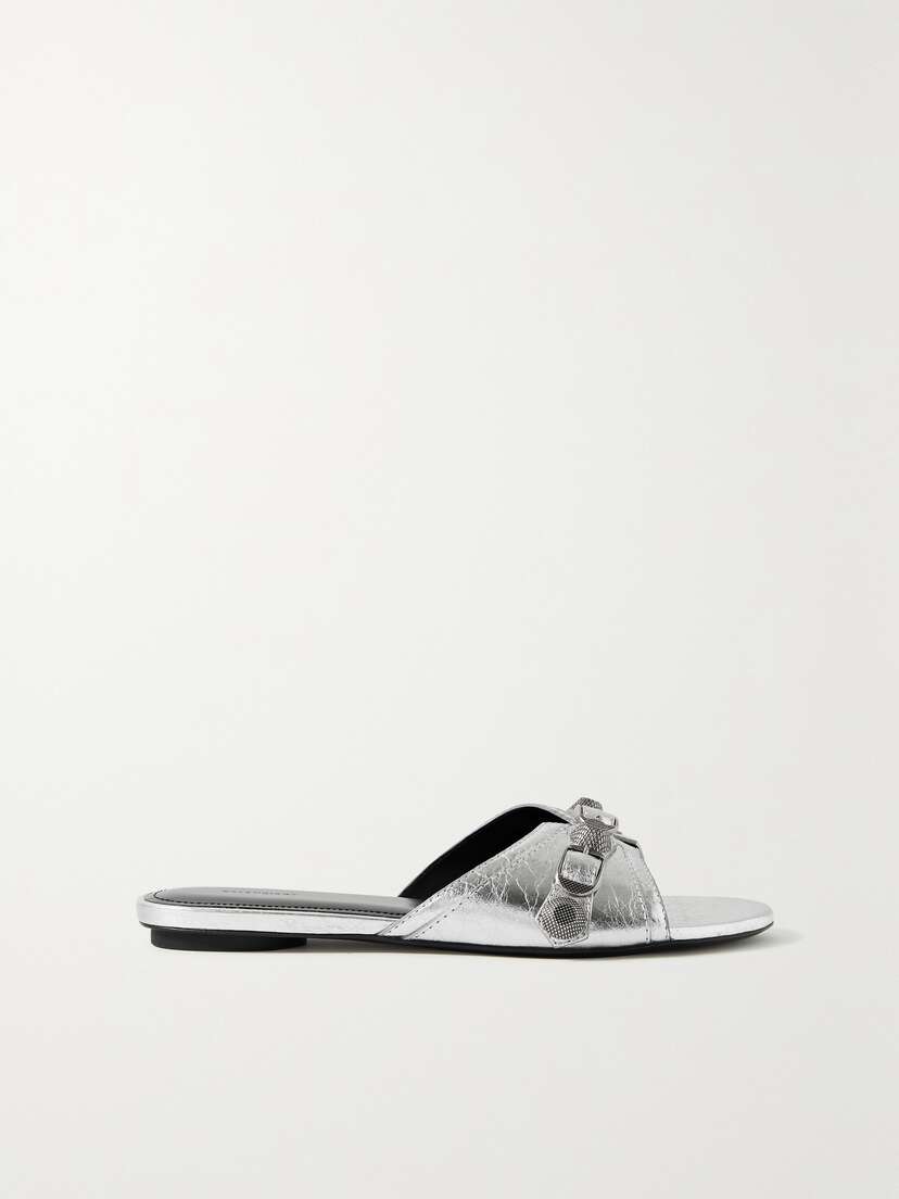Balenciaga Cagole Embellished Metallic Textured-leather Sandals