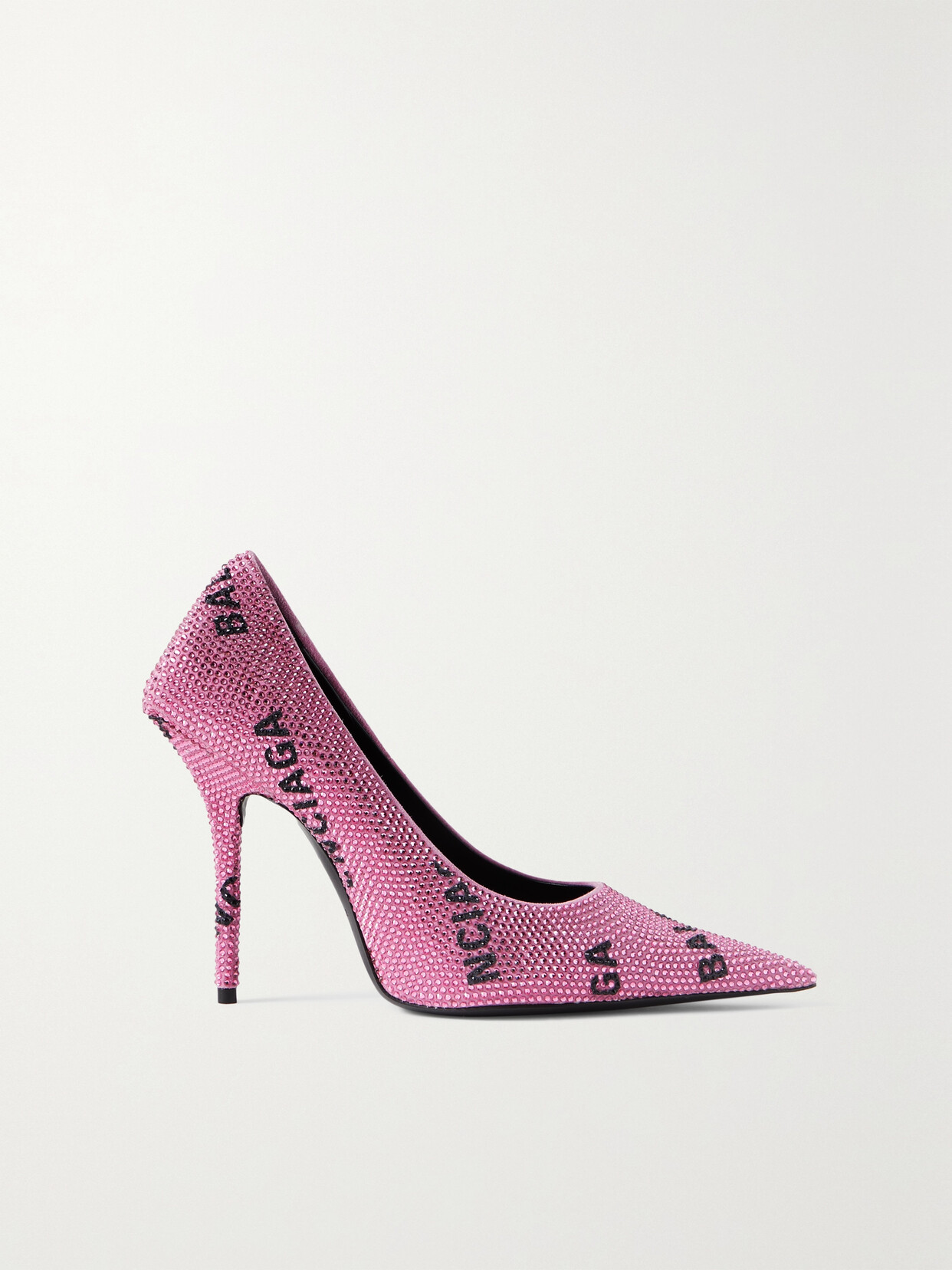 Balenciaga - Square Knife Crystal-embellished Logo-jacquard Suede Pumps - Pink