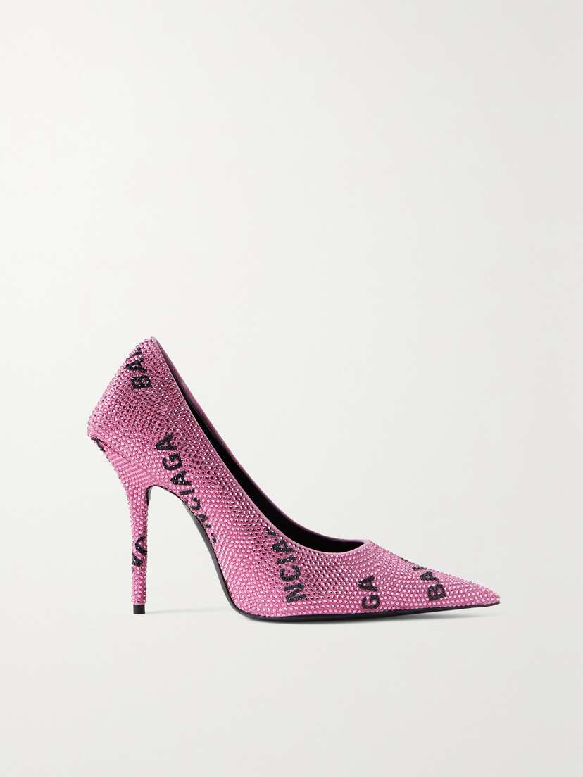 Balenciaga Square Knife Crystal-embellished Logo-jacquard Suede Pumps