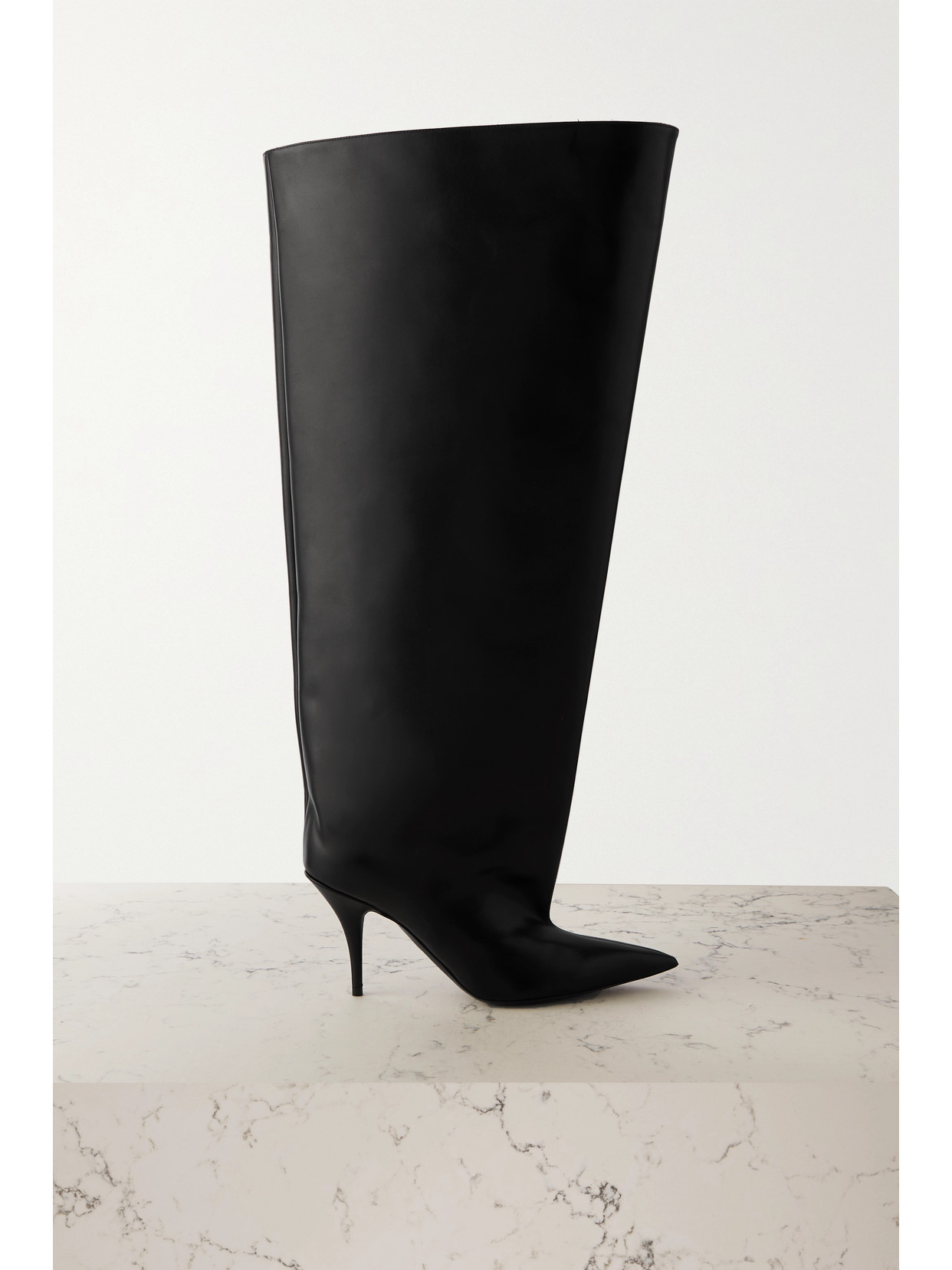 Shop Balenciaga Waders 90 Leather Knee Boots In Black