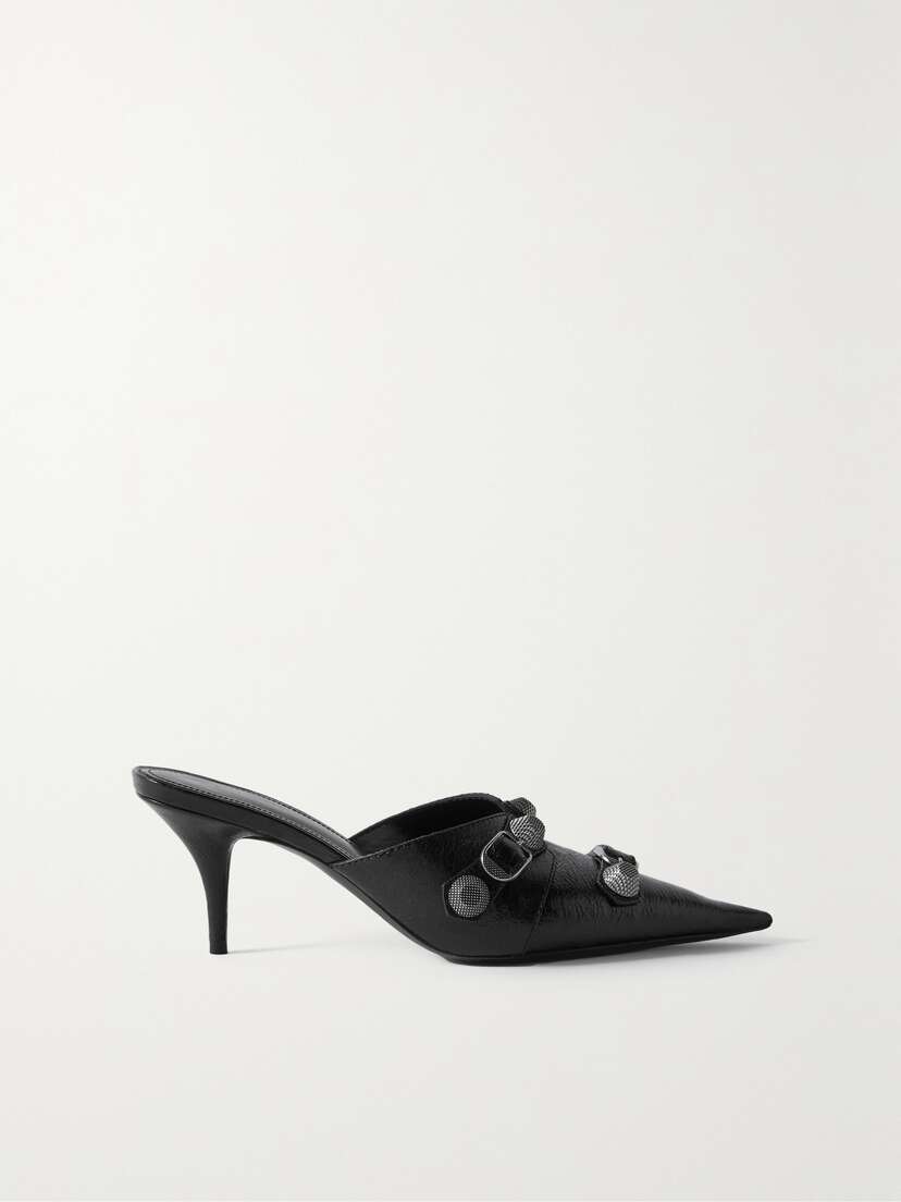 Balenciaga Cagole Studded Crinkled-leather Mules
