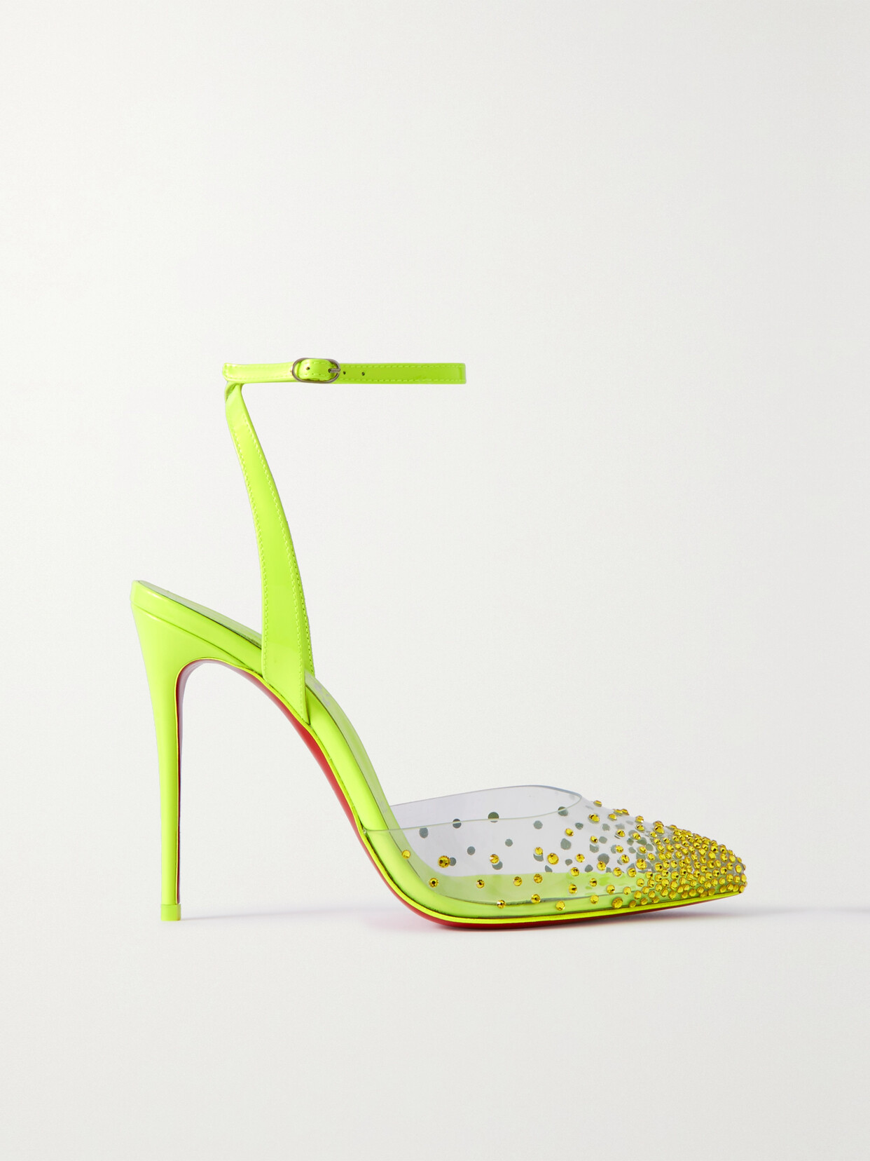 Christian Louboutin - Spikaqueen 100 Crystal-embellished Pvc And Leather Pumps - Yellow