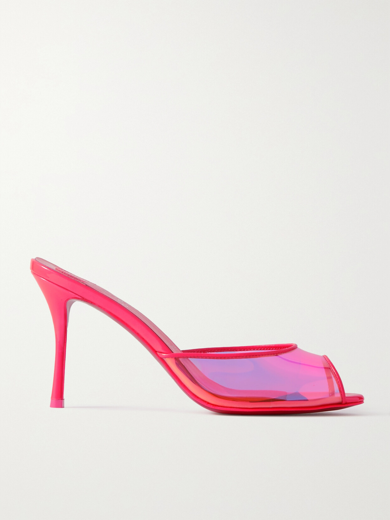 Christian Louboutin Me Dolly 85 Patent-leather Trimmed Iridescent Tpu Mules - Pink
