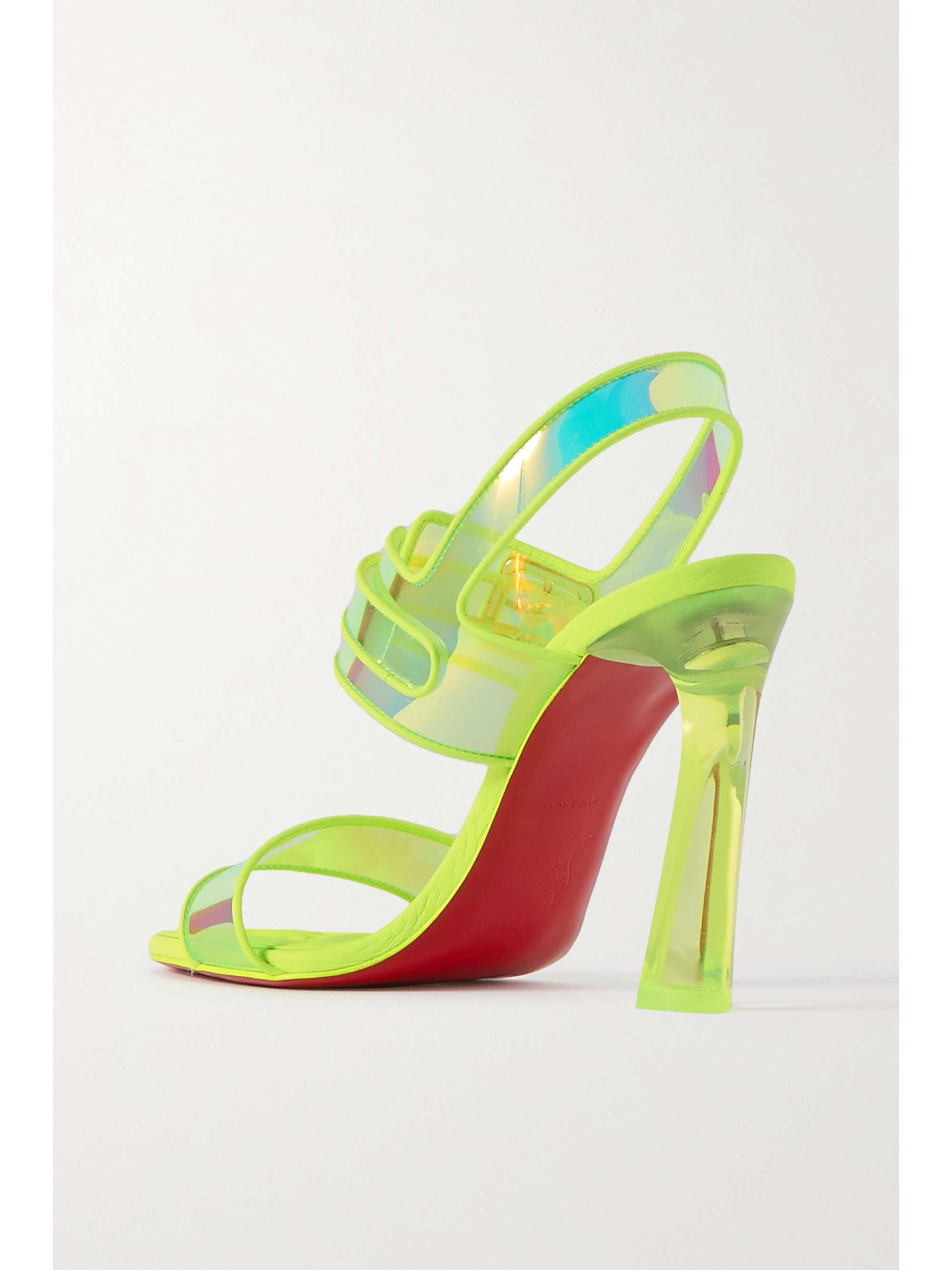 CHRISTIAN LOUBOUTIN Loubi Duniss 100 neon leather-trimmed iridescent TPU slingback sandals