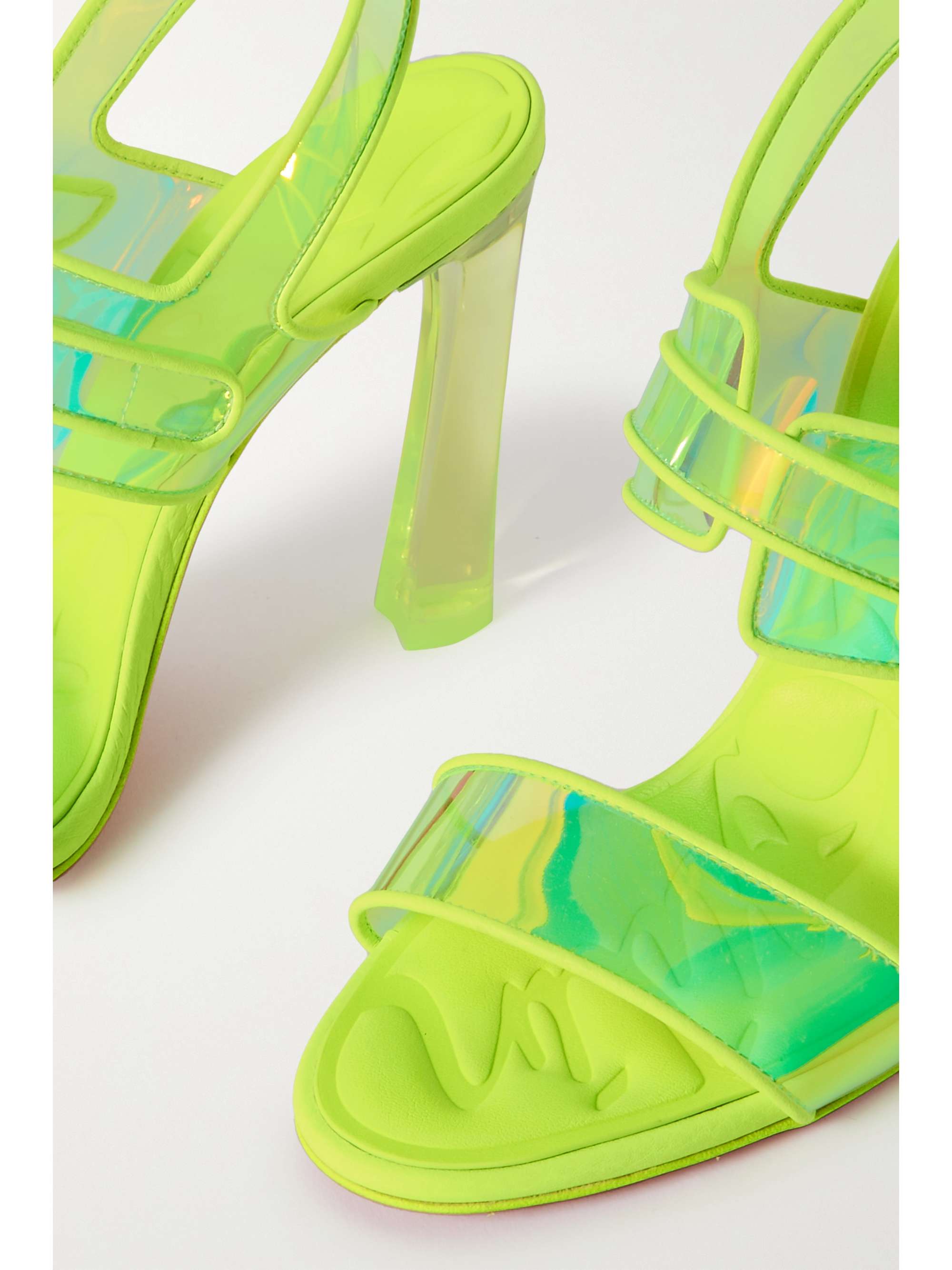 CHRISTIAN LOUBOUTIN Loubi Duniss 100 neon leather-trimmed iridescent TPU slingback sandals