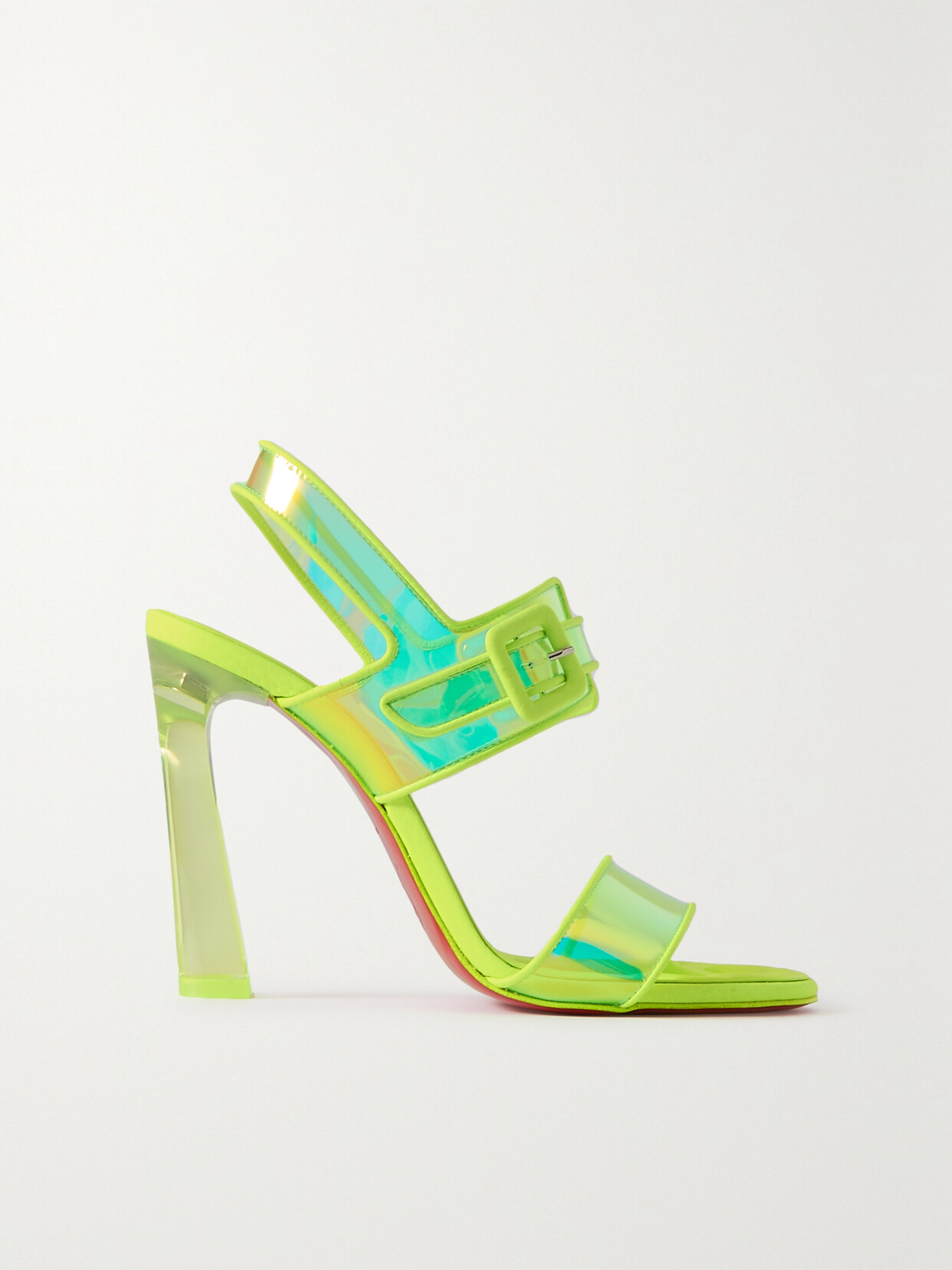 Christian Louboutin - Loubi Duniss 100 Neon Leather-trimmed Iridescent Tpu Slingback Sandals - Yellow