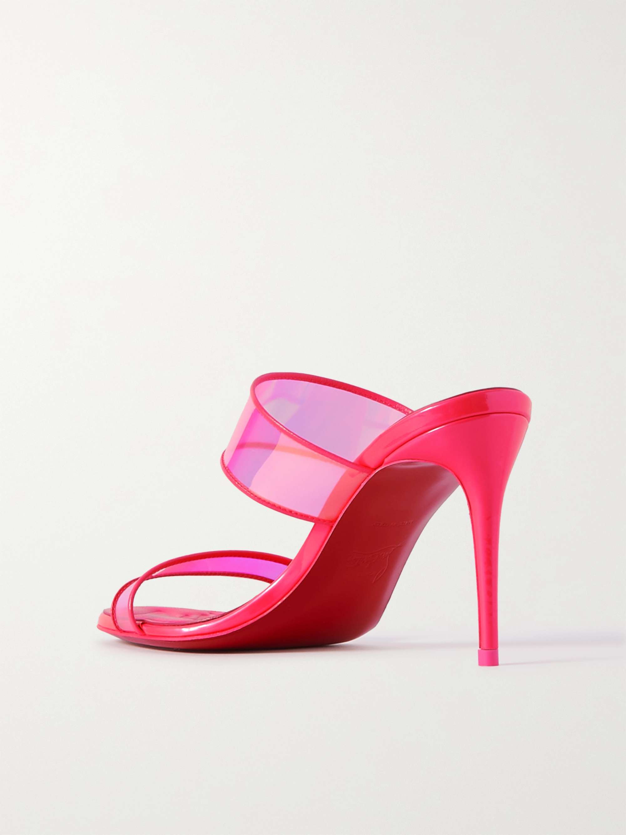 CHRISTIAN LOUBOUTIN Just Loubi 85 neon leather-trimmed iridescent PVC mules