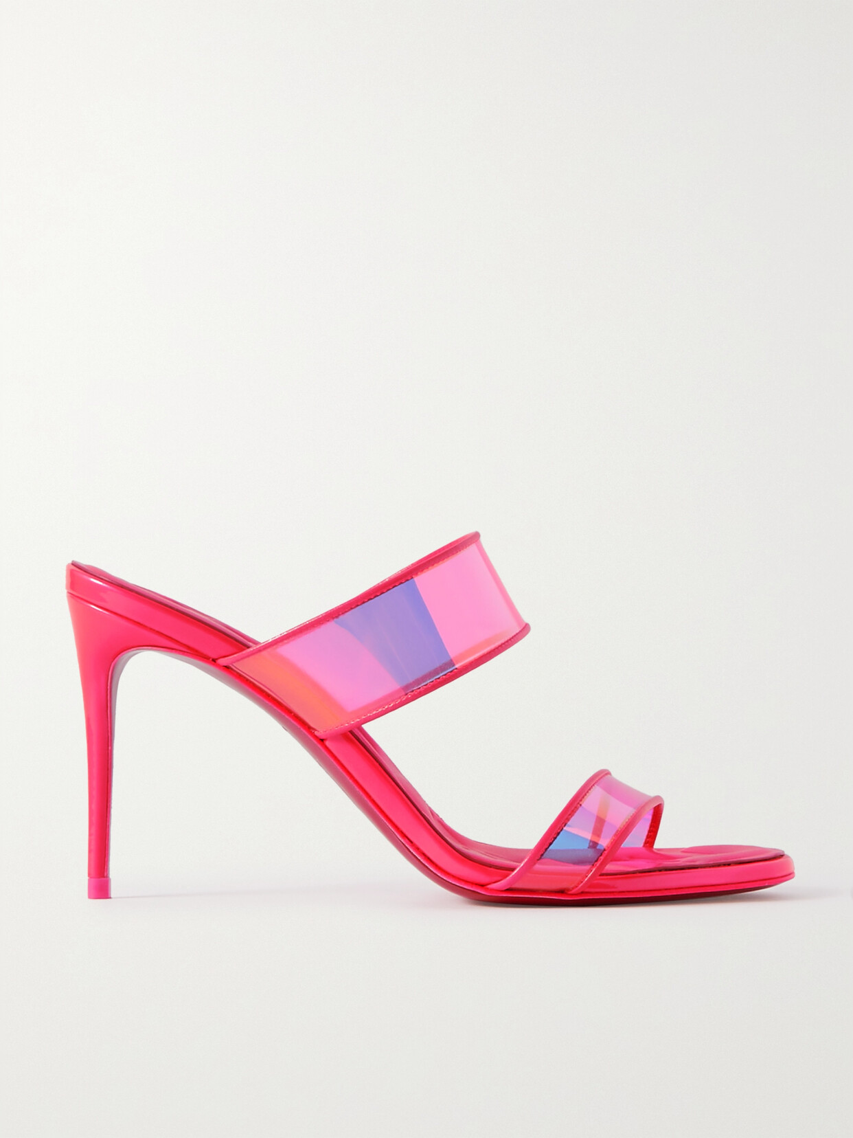 Christian Louboutin - Just Loubi 85 Neon Leather-trimmed Iridescent Pvc Mules - Pink