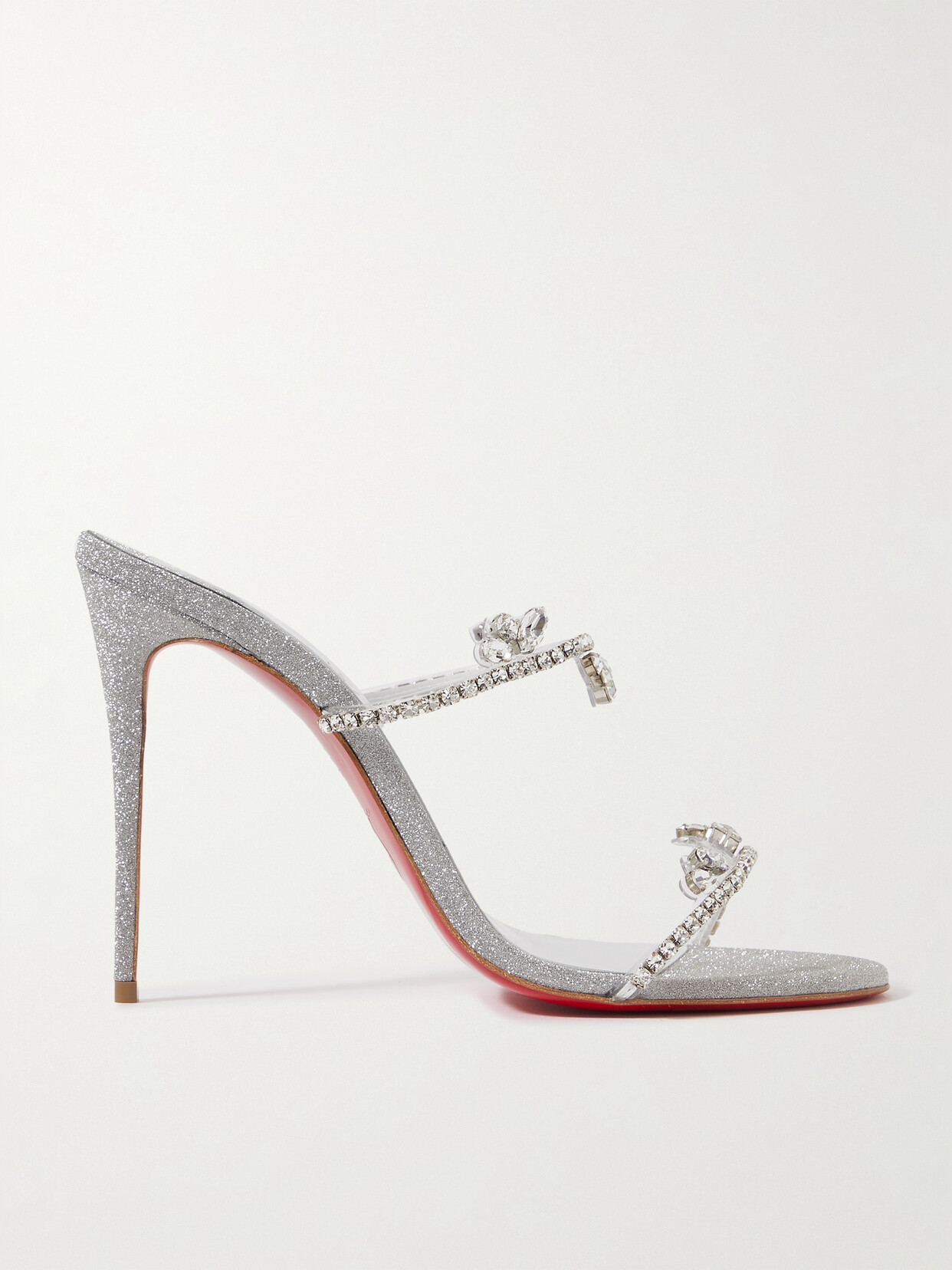 Shop Christian Louboutin Just Queen 100 Crystal-embellished Pvc Mules In Silver