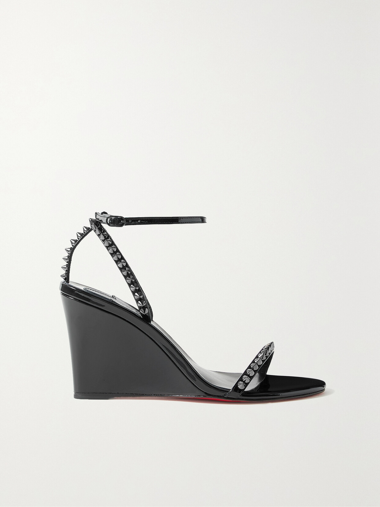 Christian Louboutin - So Me 85 Studded Patent-leather Wedge Sandals - Black