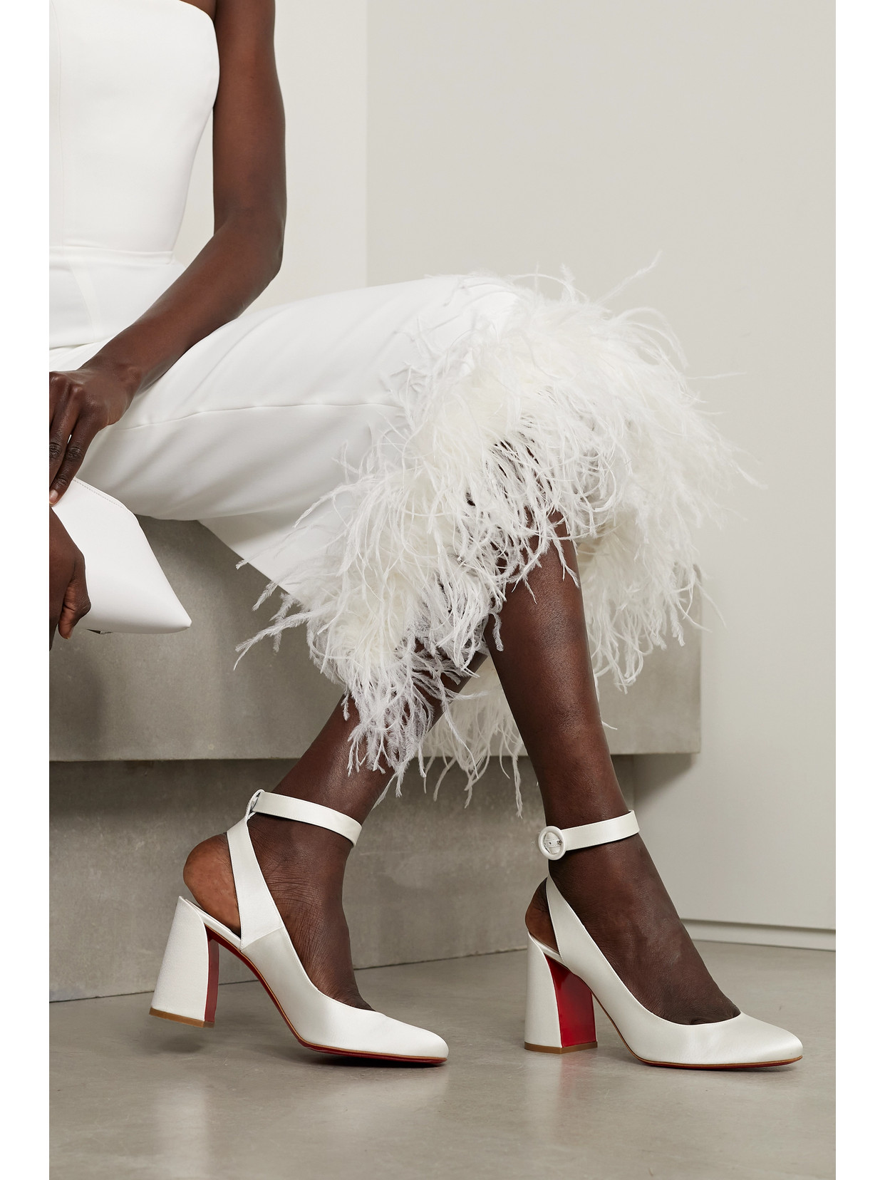 Shop Christian Louboutin Miss Sab 85 Satin Pumps In White