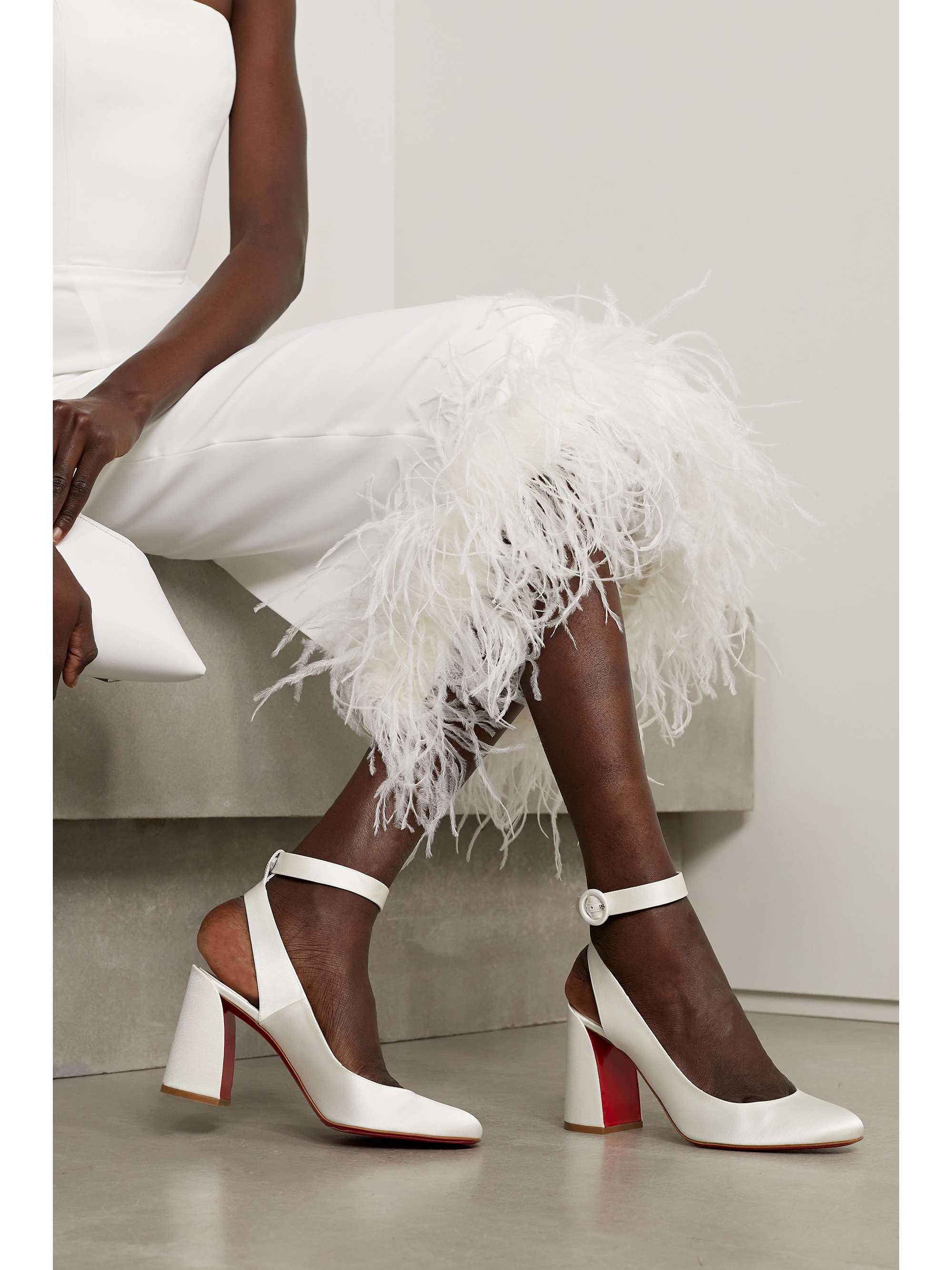 Christian Louboutin Lace Up Kate 85 Satin-trimmed Corded Lace Pumps in  White