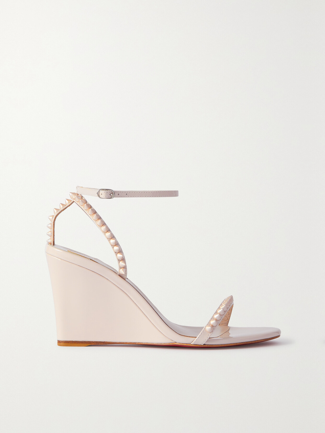 Shop Christian Louboutin So Me 85 Studded Patent-leather Wedge Sandals In Neutrals