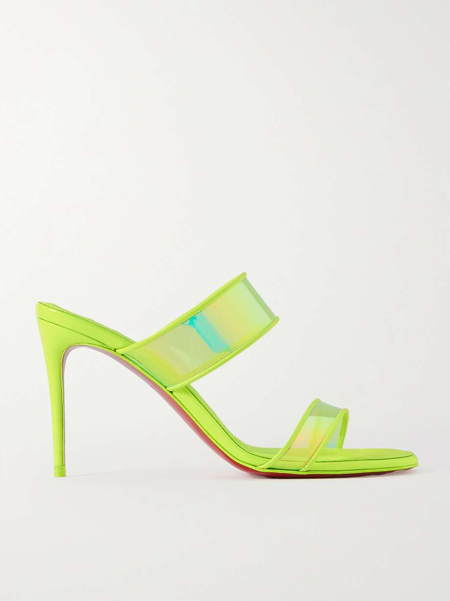 net-a-porter.com | Just Loubi 85 neon leather-trimmed iridescent PVC mules