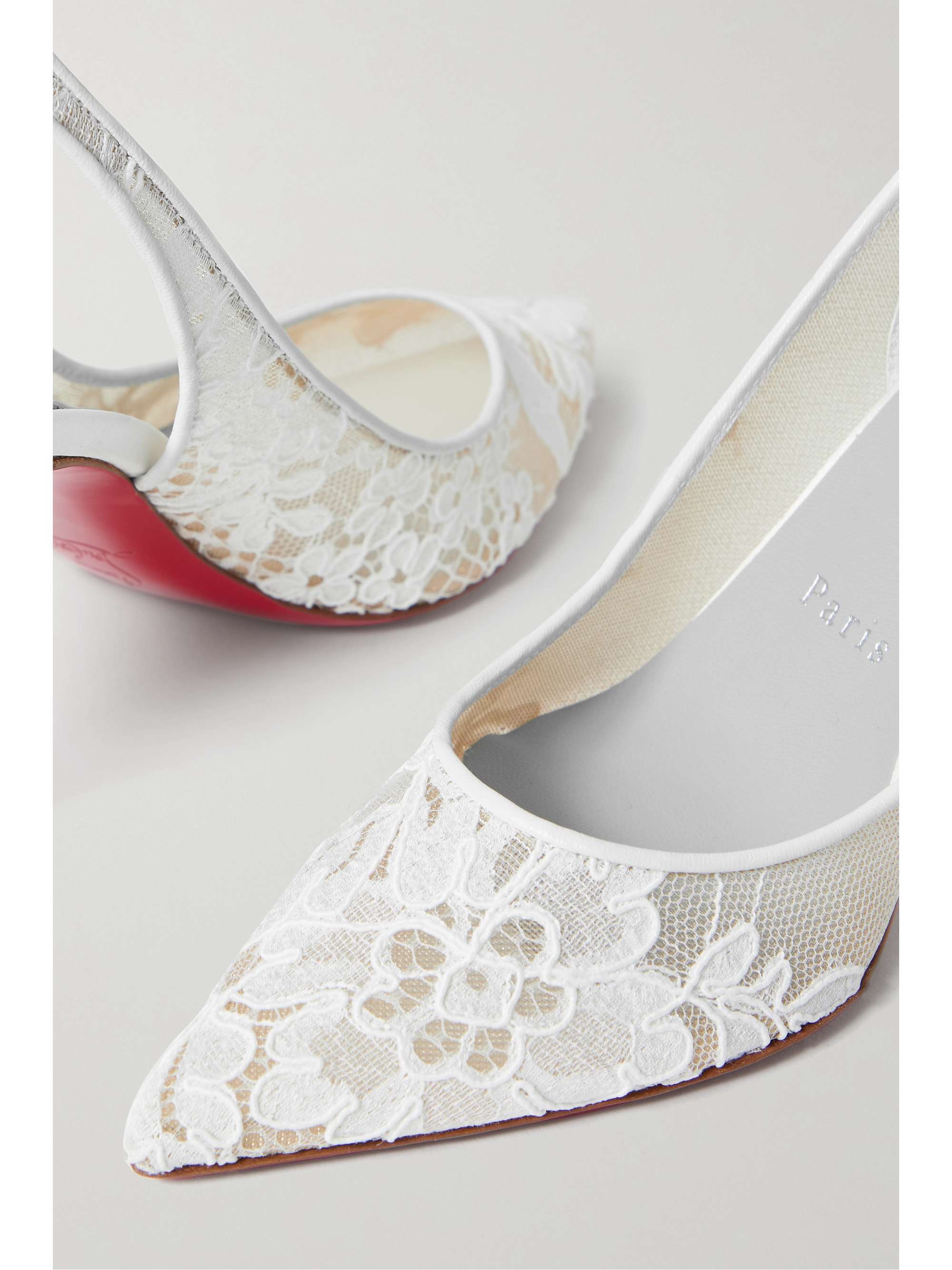 CHRISTIAN LOUBOUTIN Lace Up Kate 85 satin-trimmed corded lace pumps
