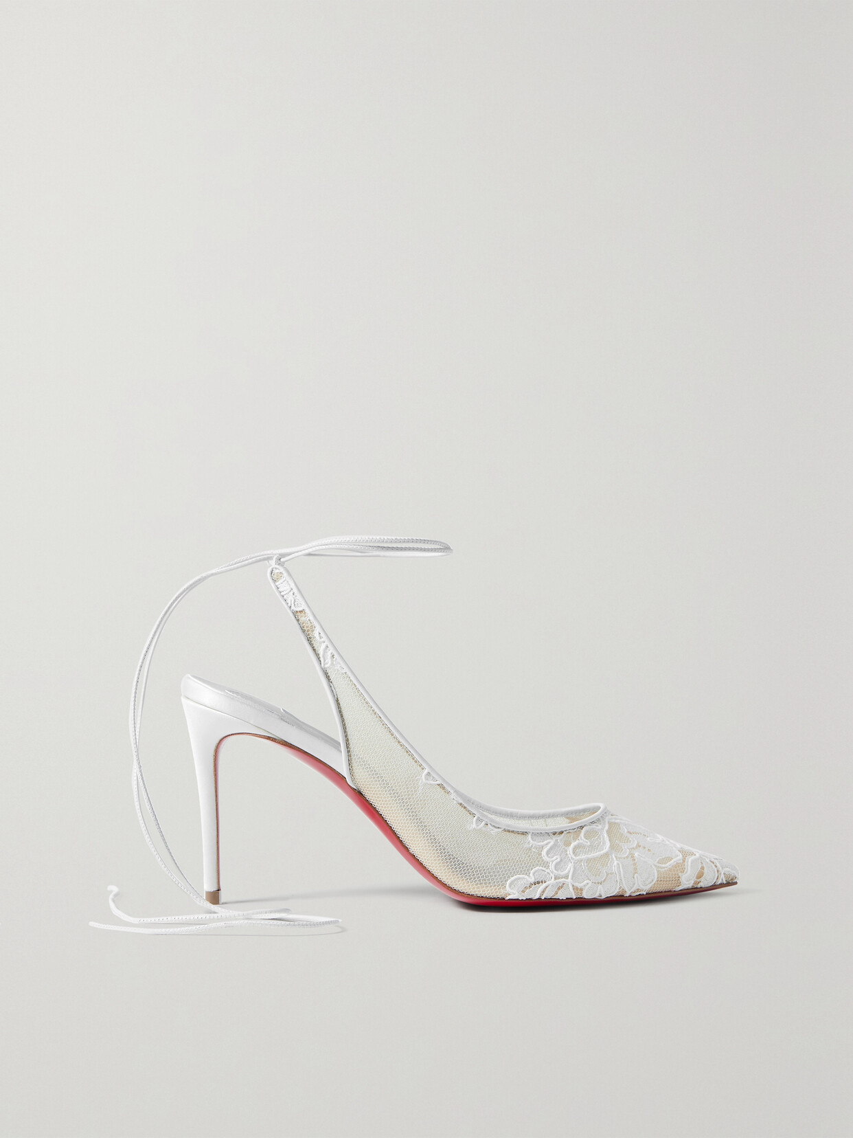 Christian Louboutin - Lace Up Kate 85 Satin-trimmed Corded Lace Pumps - White