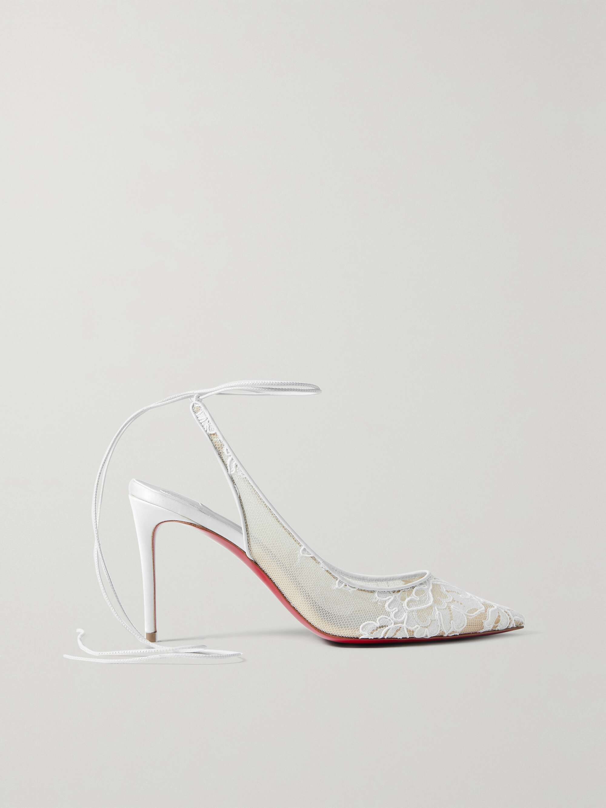 Christian Louboutin Lace Up Kate 85 Satin-trimmed Corded Lace Pumps in  White