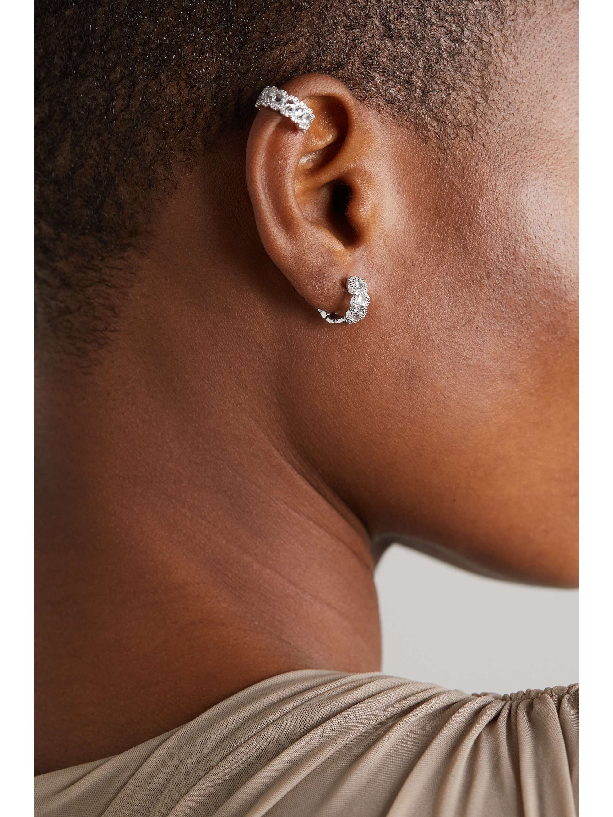DAVID MORRIS 18-karat white gold diamond hoop earrings