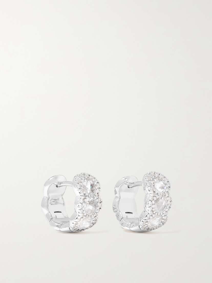 David Morris 18-karat White Gold Diamond Hoop Earrings