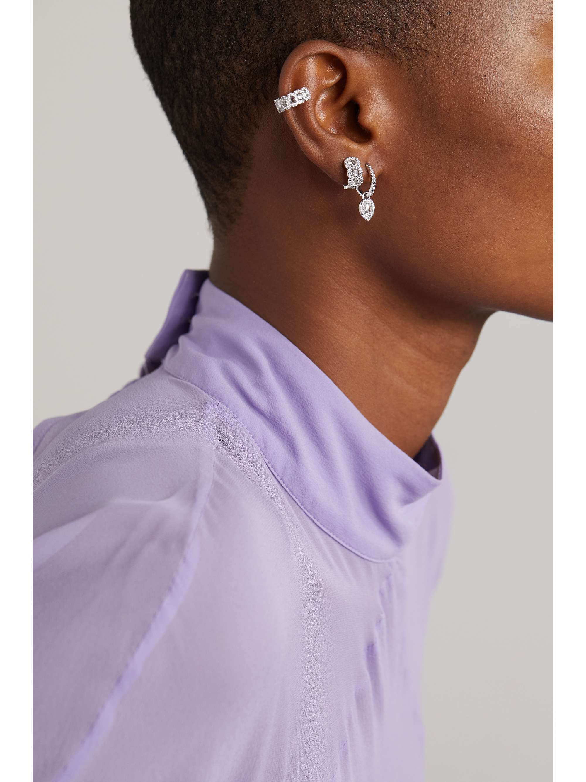DAVID MORRIS 18-karat white gold diamond hoop earrings