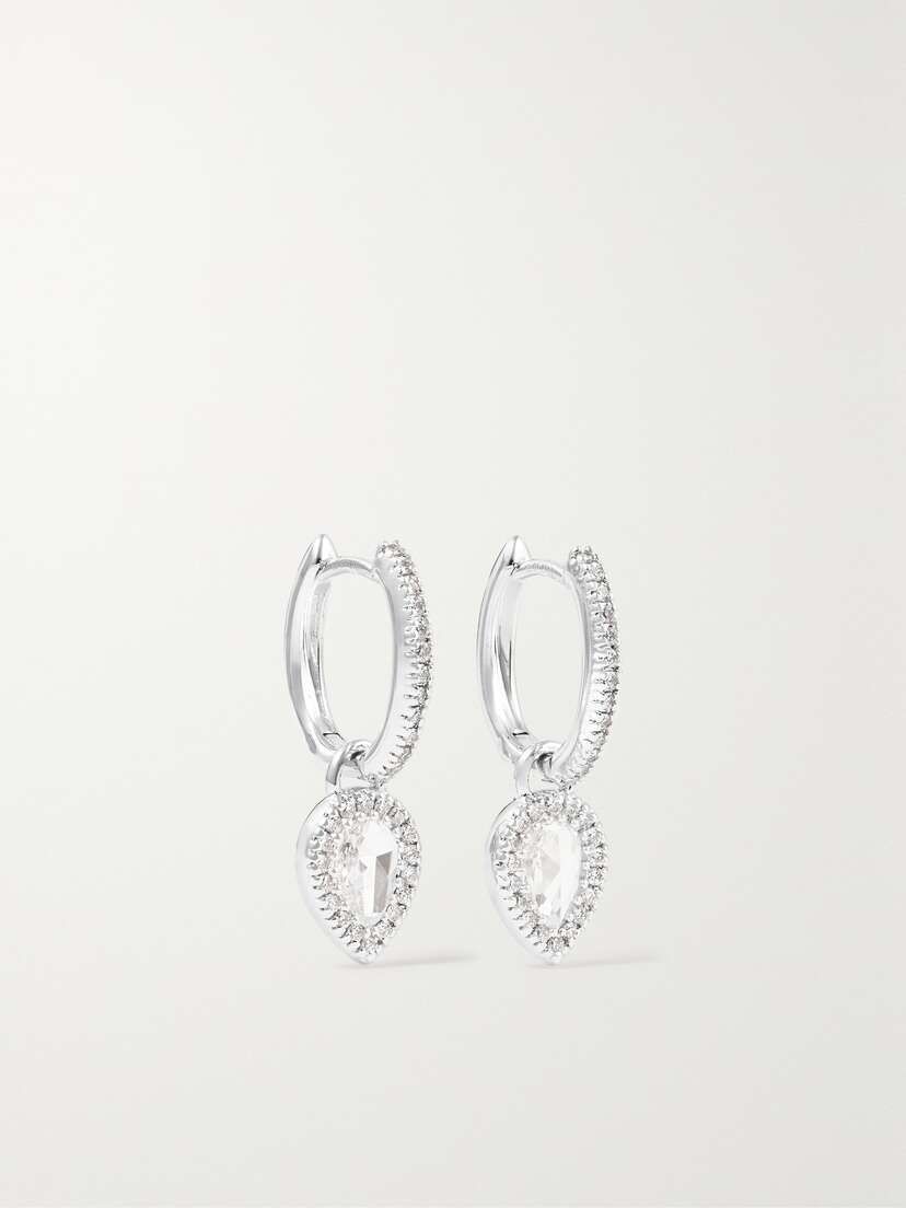 David Morris 18-karat White Gold Diamond Hoop Earrings
