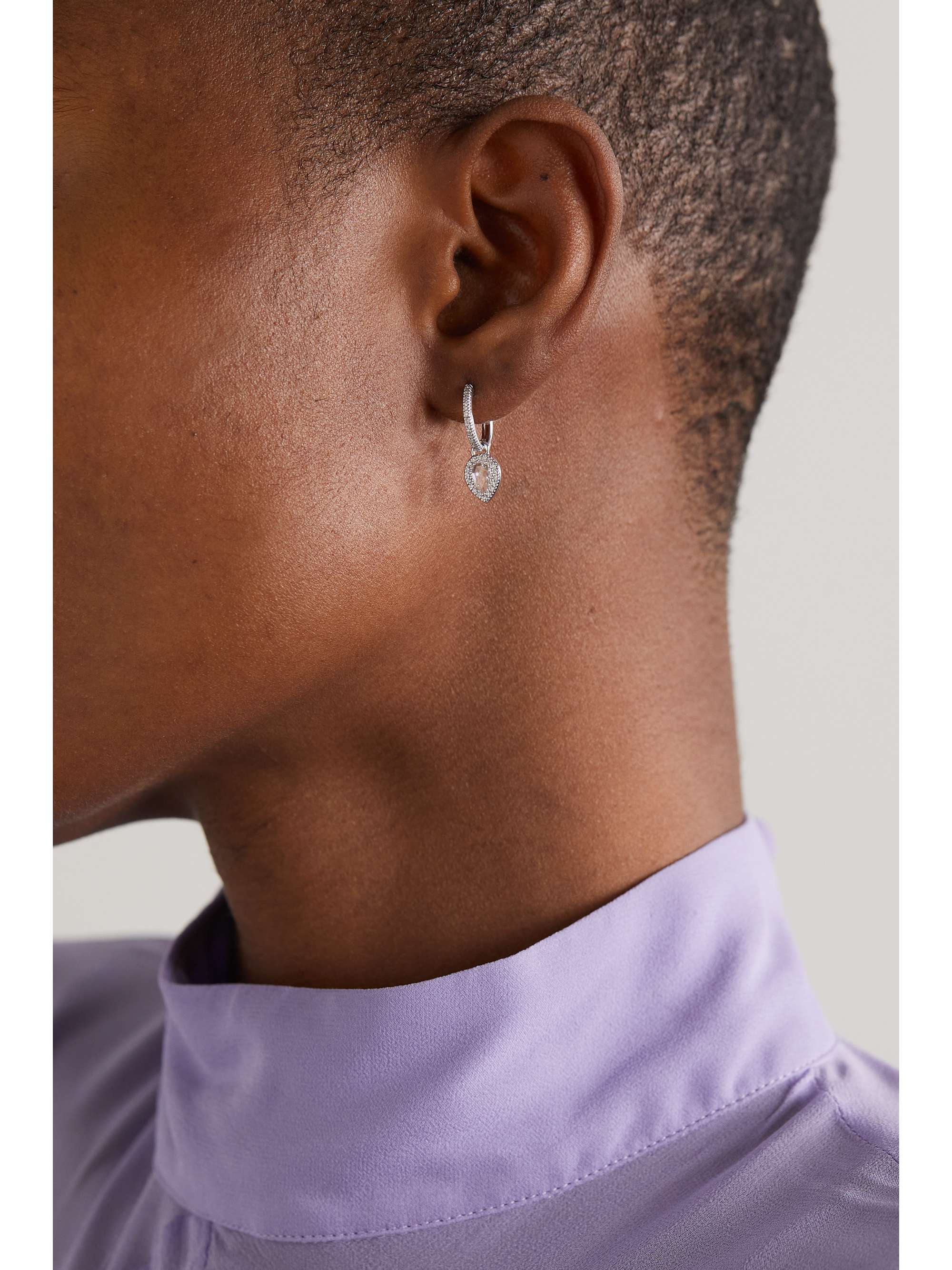 DAVID MORRIS 18-karat white gold diamond hoop earrings