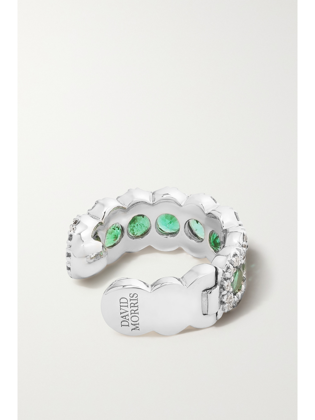DAVID MORRIS 18-KARAT WHITE GOLD, EMERALD AND DIAMOND EAR CUFF