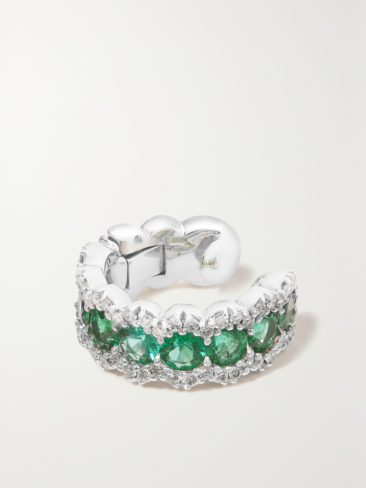 David Morris 18-karat White Gold, Emerald And Diamond Ear Cuff