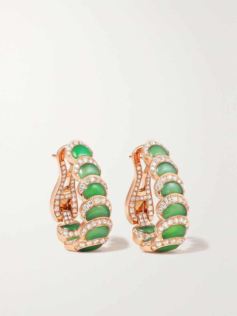 David Morris Fortuna 18-karat Rose Gold, Chrysoprase And Diamond Hoop Earrings