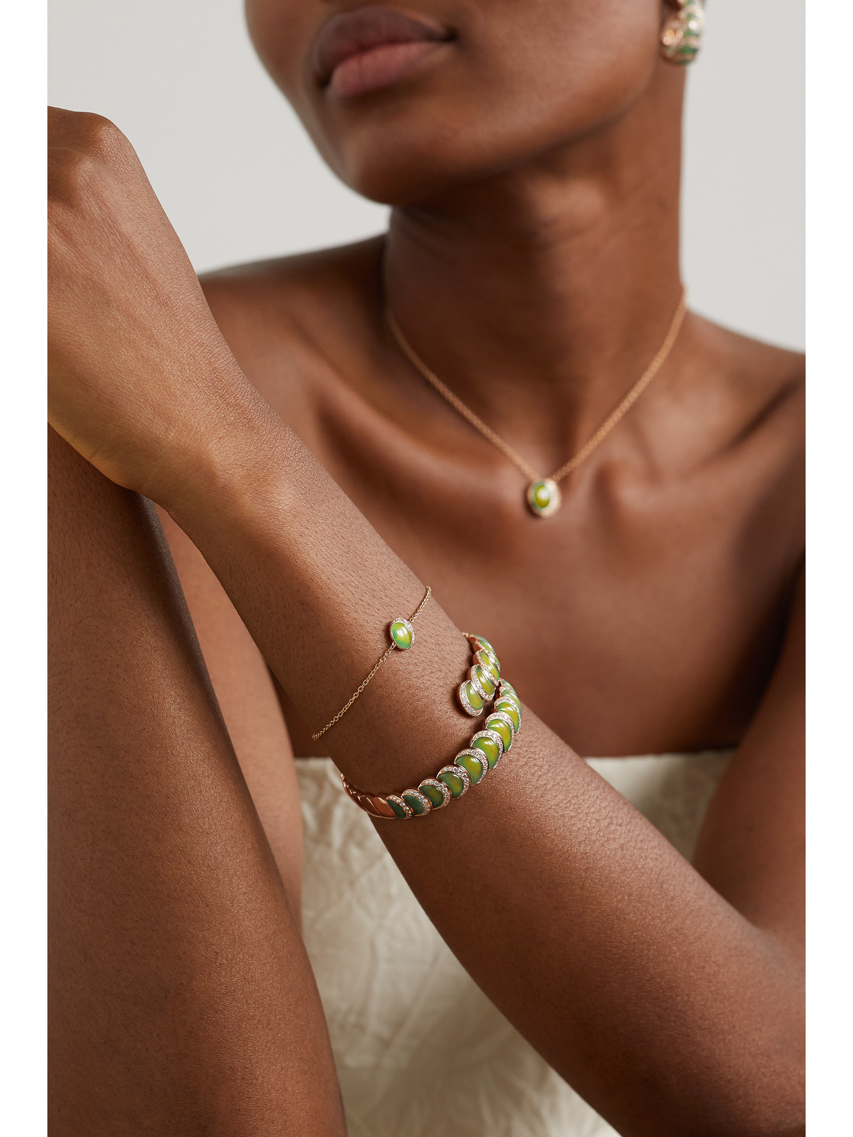 Shop David Morris Fortuna 18-karat Rose Gold, Chrysoprase And Diamond Bracelet