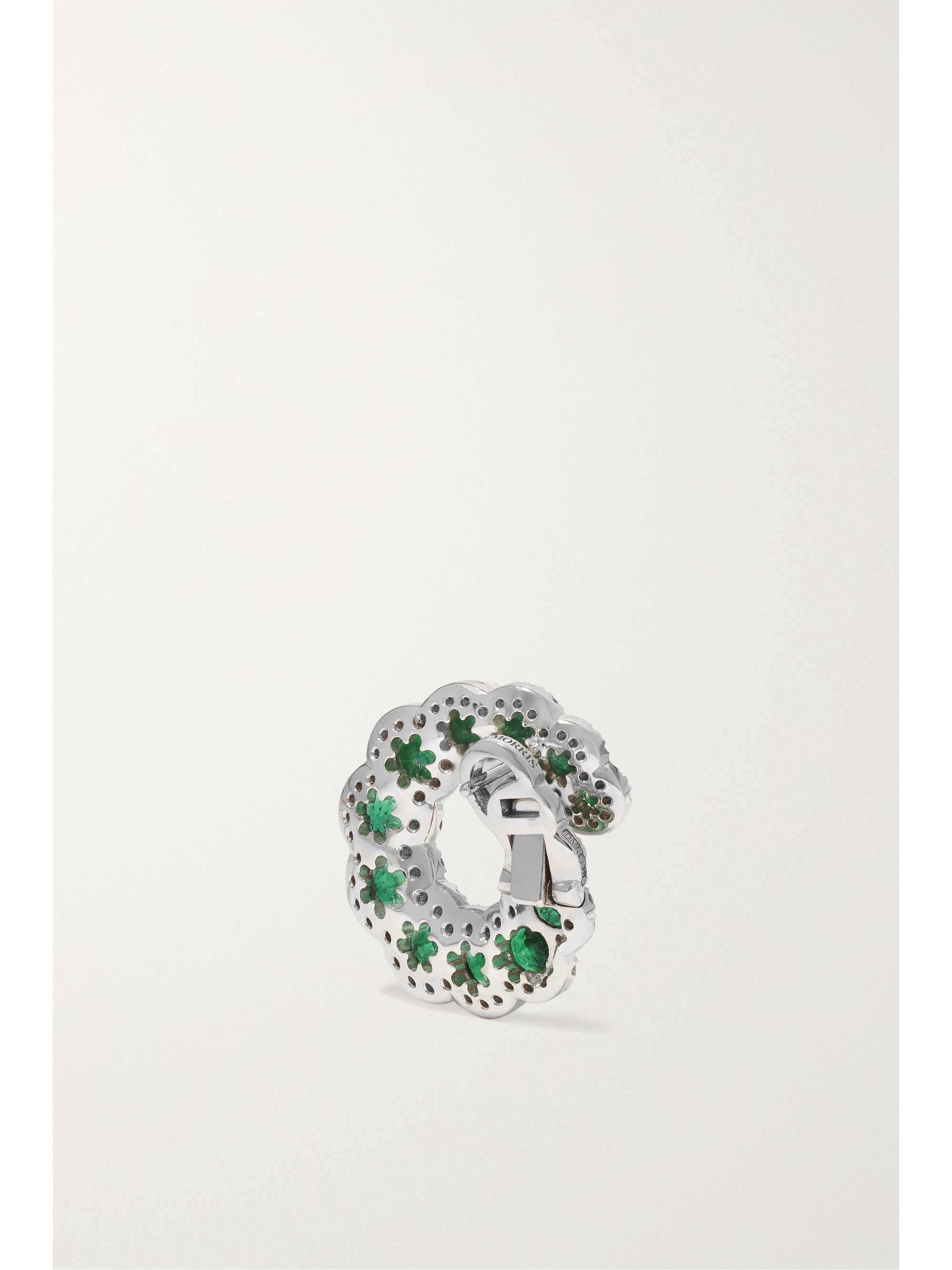 DAVID MORRIS 18-karat white gold, emerald and diamond earrings