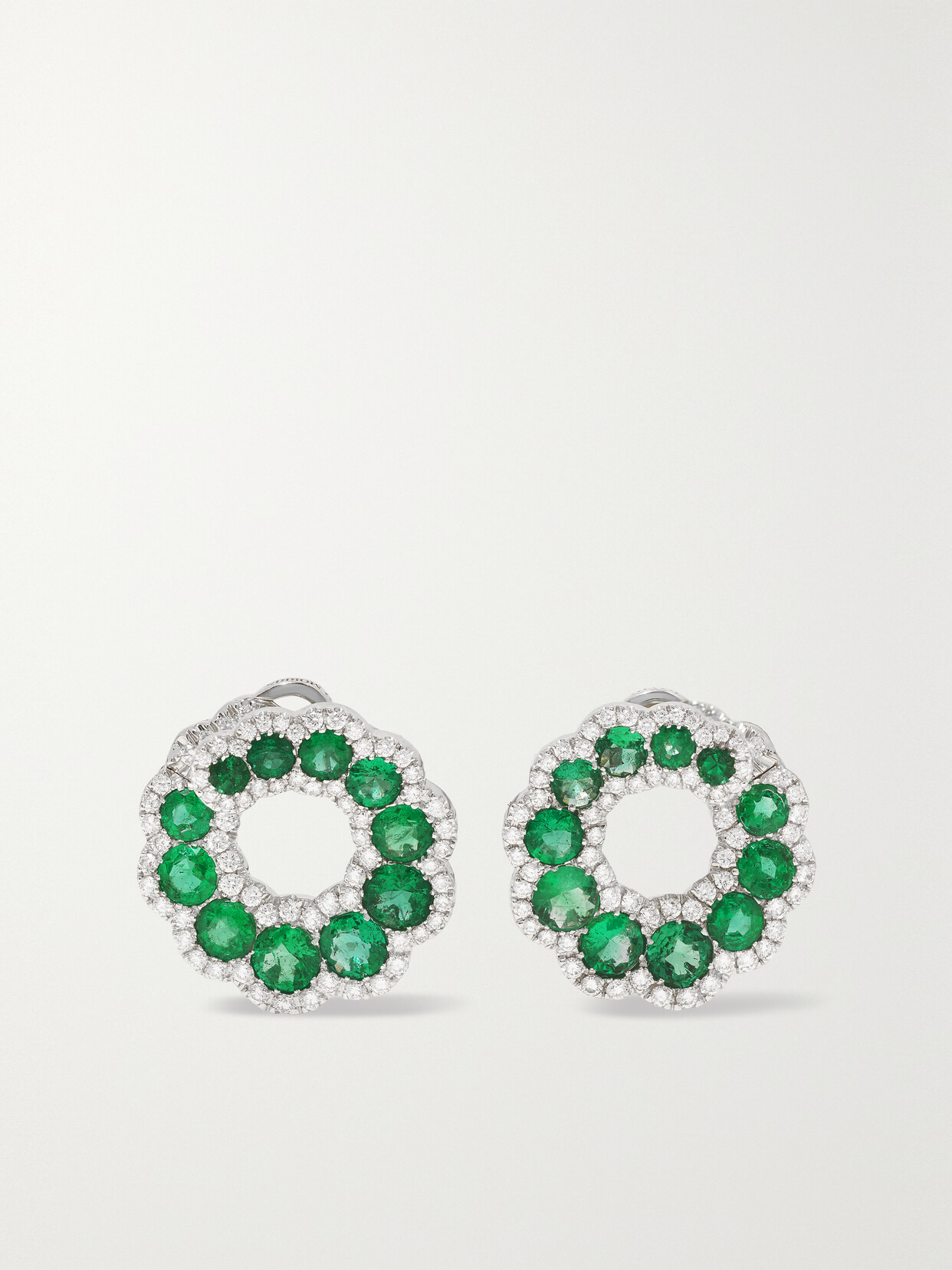 David Morris - 18-karat White Gold, Emerald And Diamond Earrings - Green