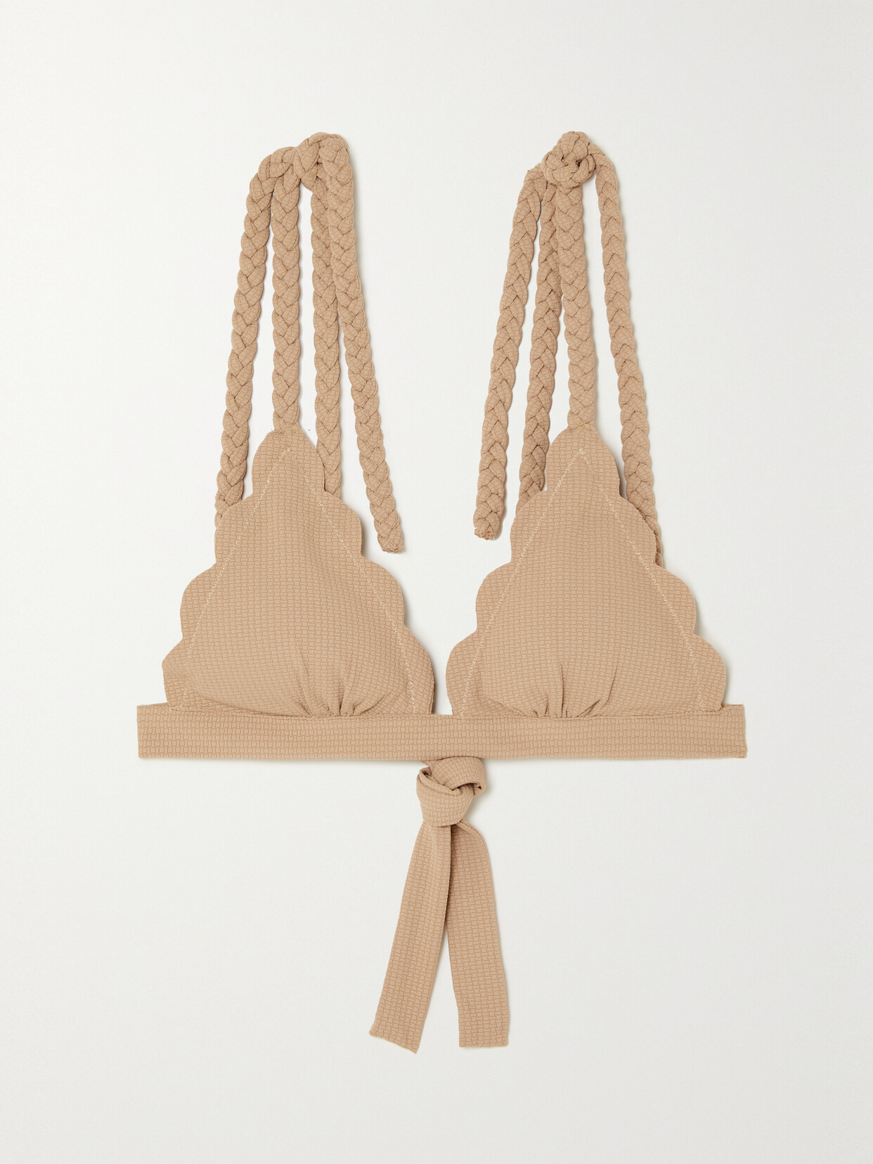 Marysia - Broadway Scalloped Seersucker Triangle Bikini Top - Brown