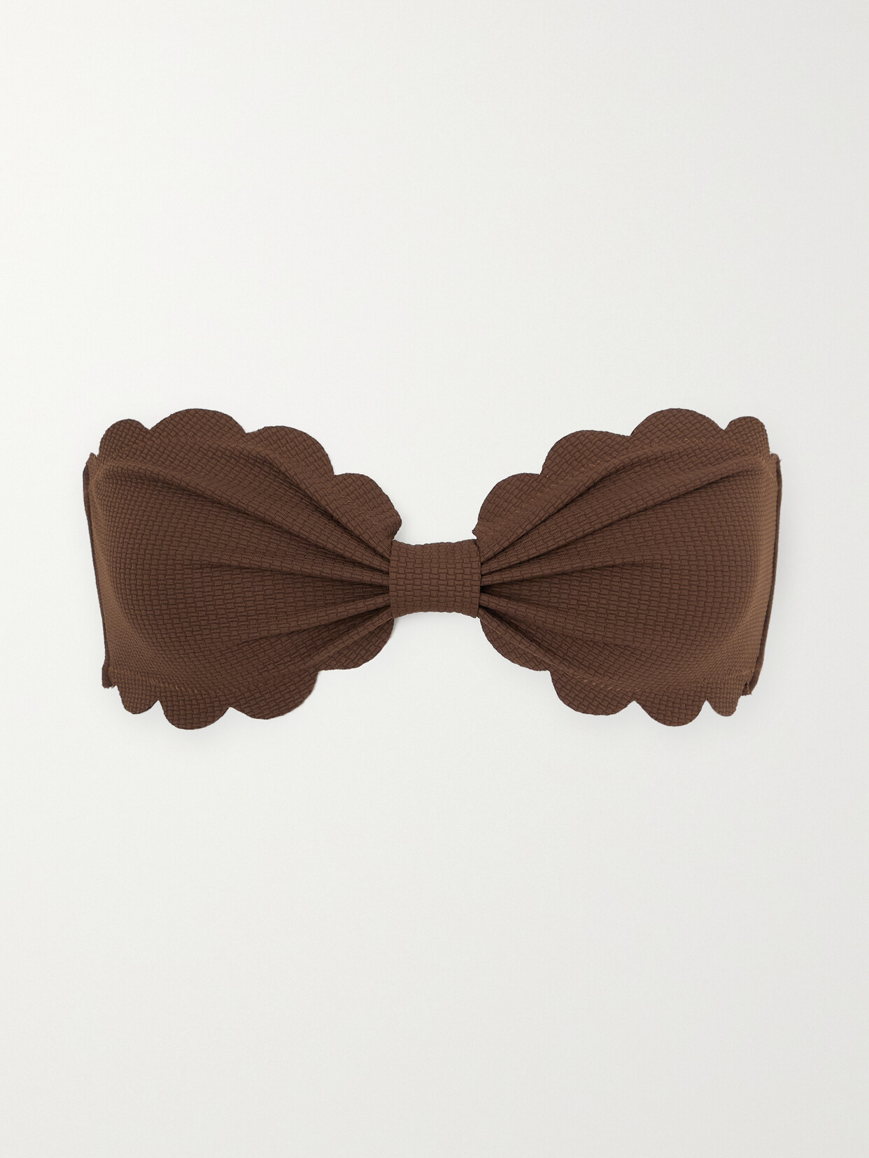 Marysia - Antibes Scalloped Seersucker Bandeau Bikini Top - Brown