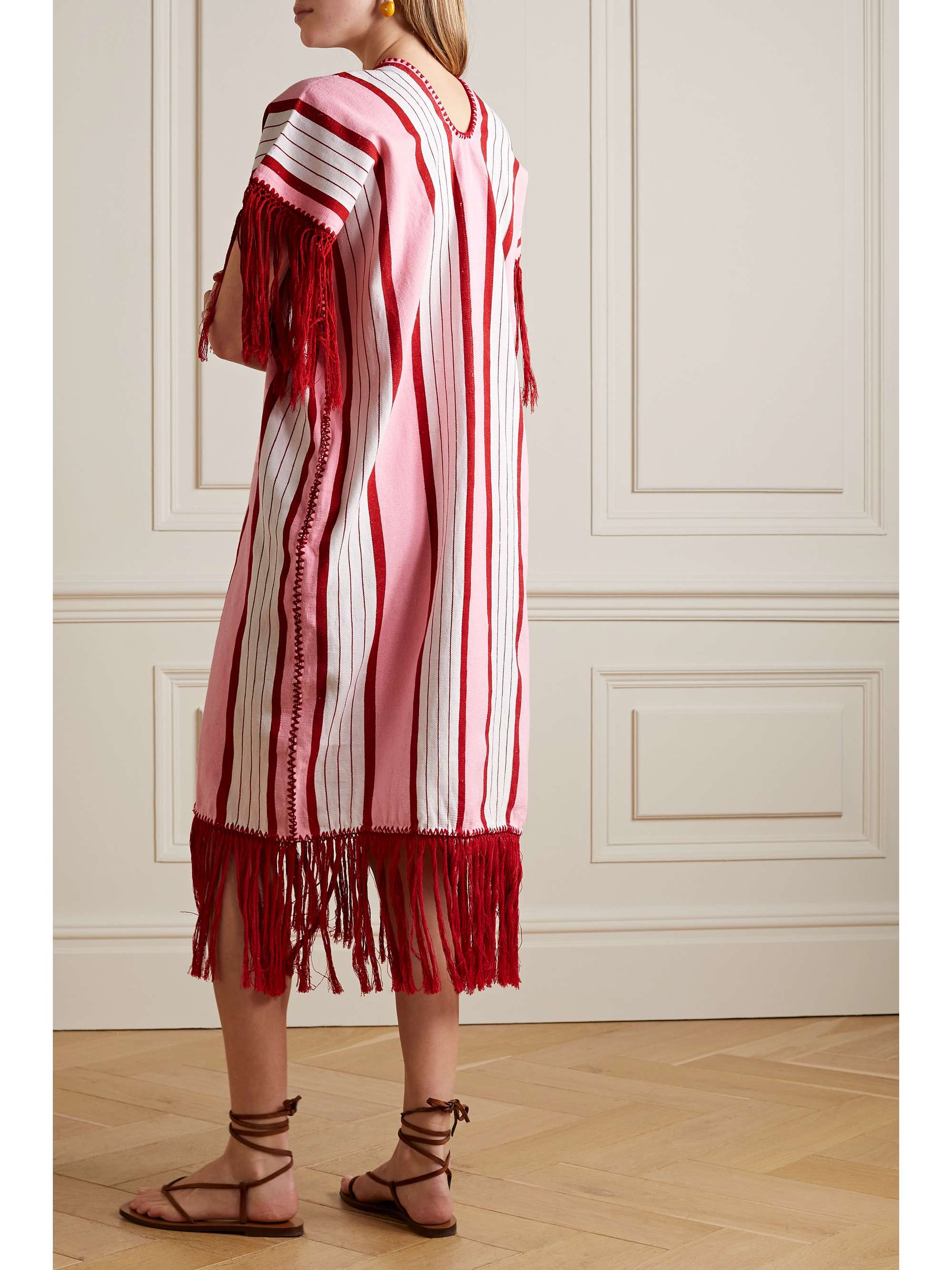 PIPPA HOLT + NET SUSTAIN fringed striped embroidered cotton huipil