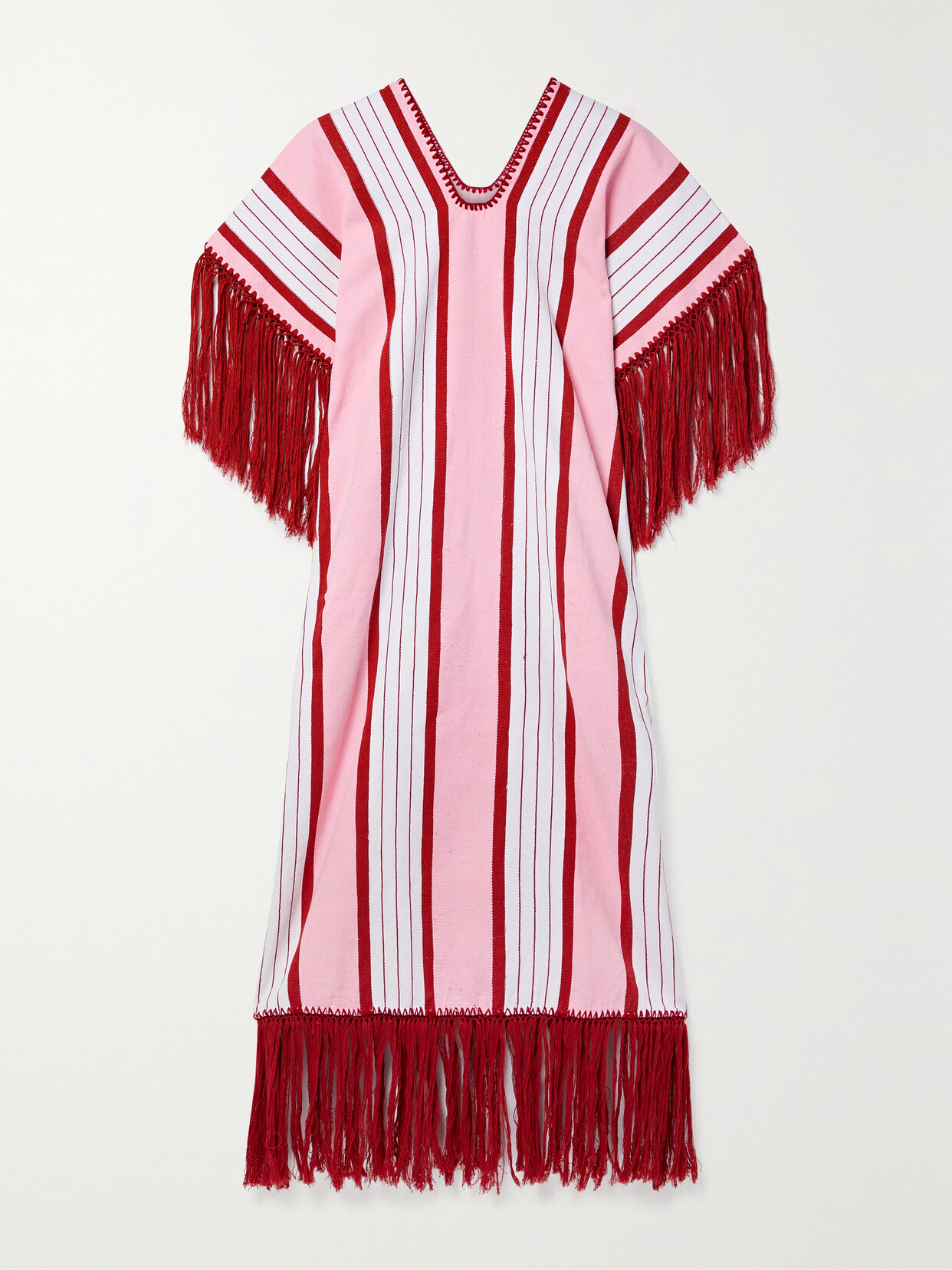 Pippa Holt - + Net Sustain Fringed Striped Embroidered Cotton Huipil - Pink