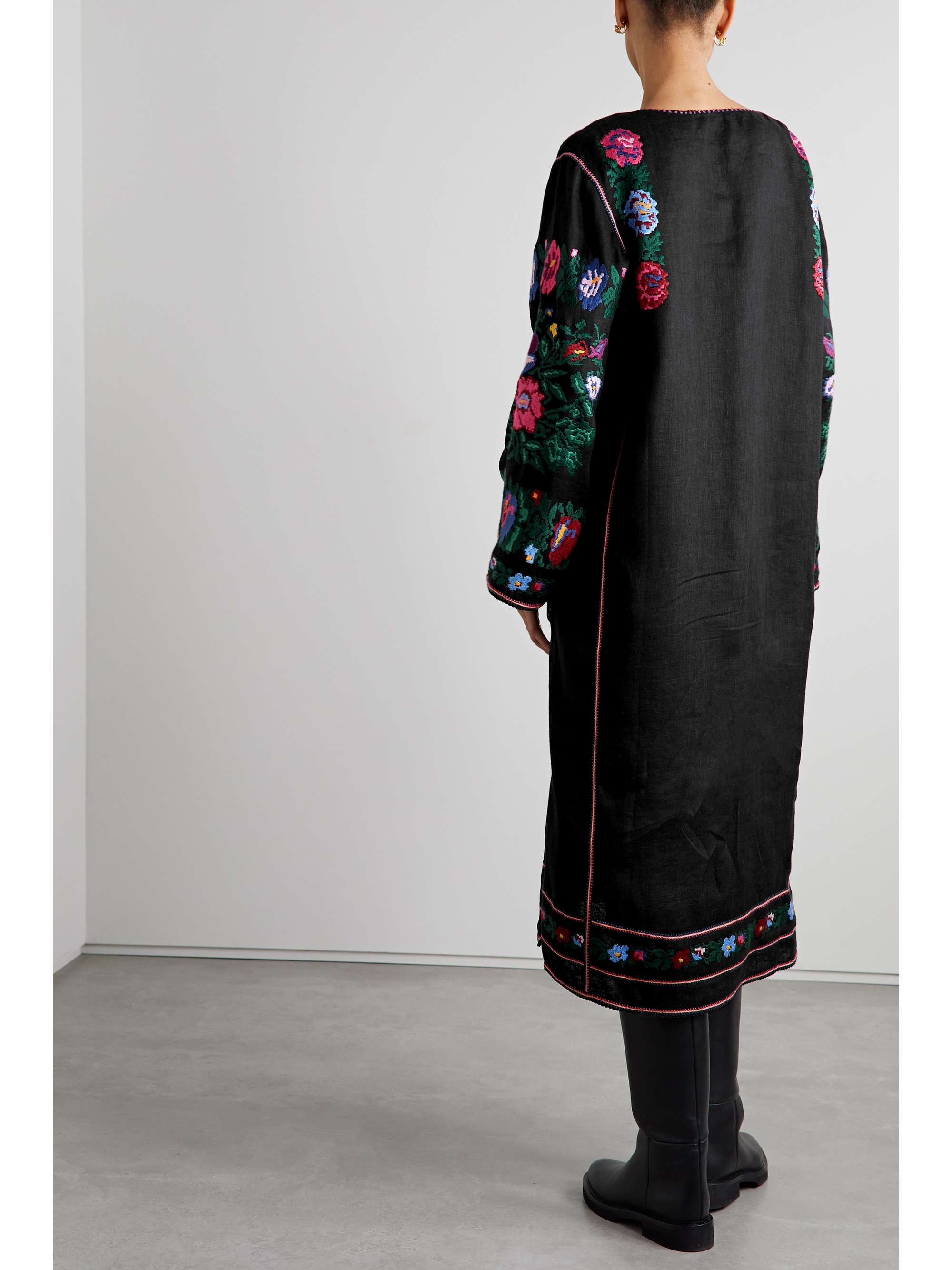 VITA KIN Pavla embroidered linen midi dress