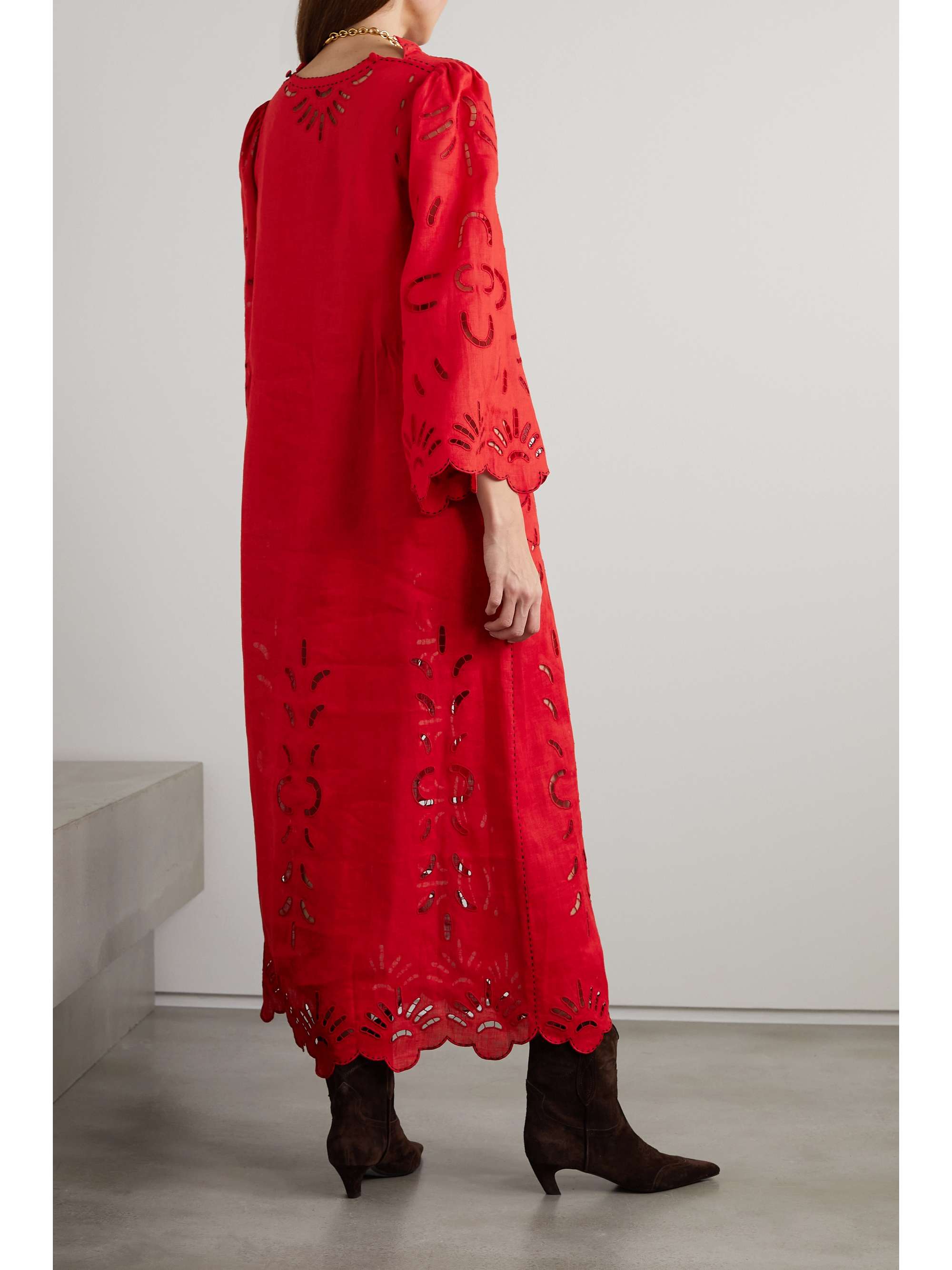 VITA KIN Anfisa scalloped broderie anglaise linen midi dress