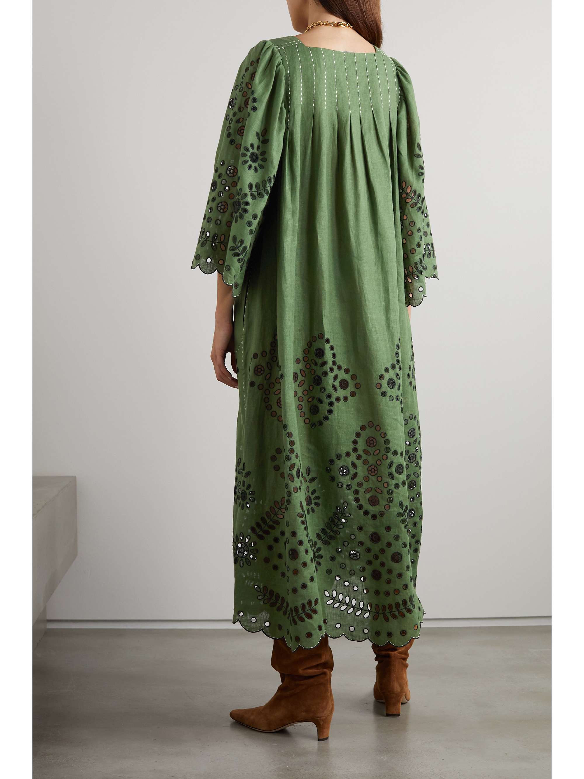 VITA KIN Luna embroidered broderie anglaise linen midi dress