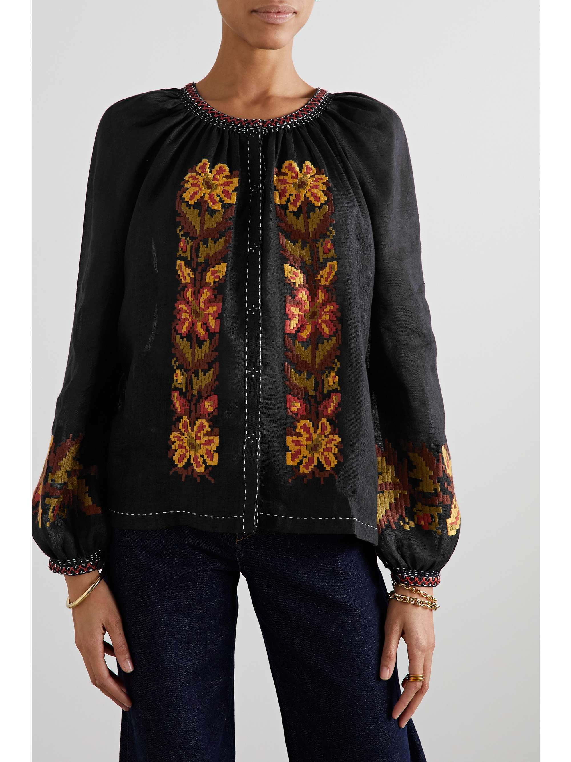 VITA KIN Tasya embellished embroidered linen blouse