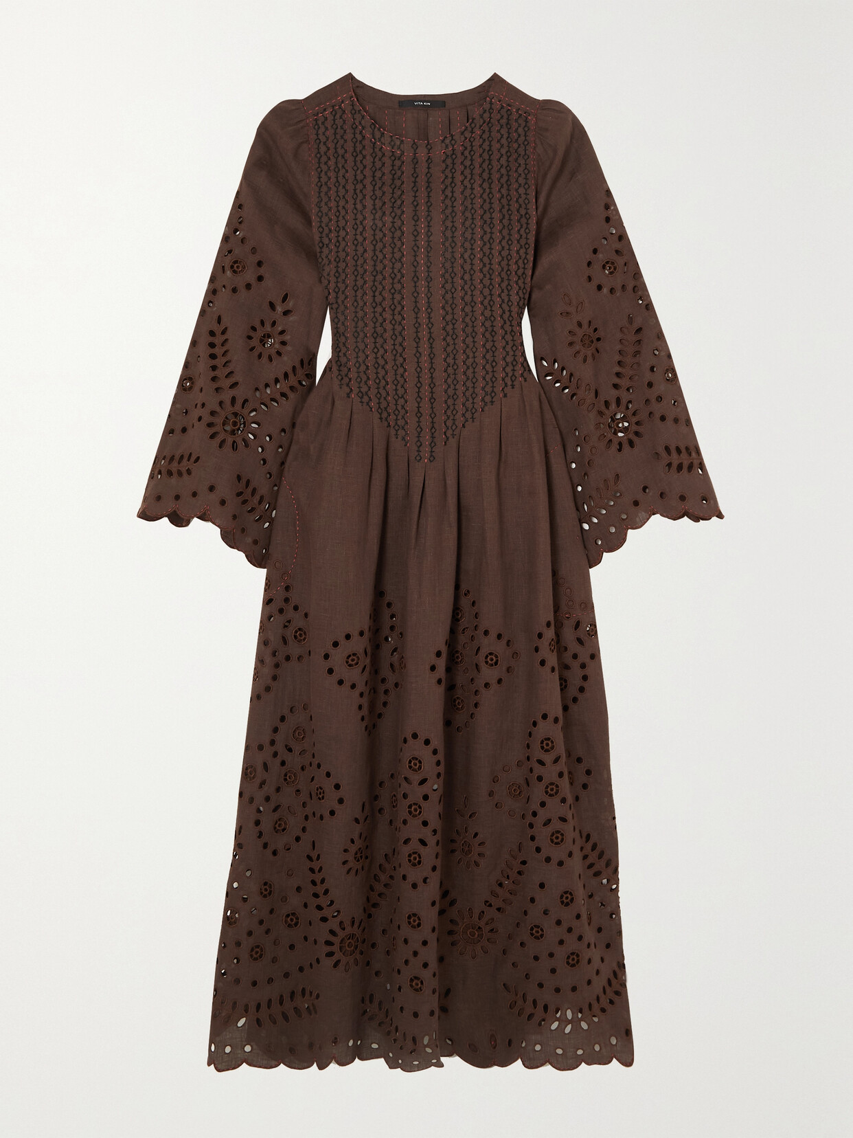 Vita Kin Luna Embroidered Broderie Anglaise Linen Midi Dress