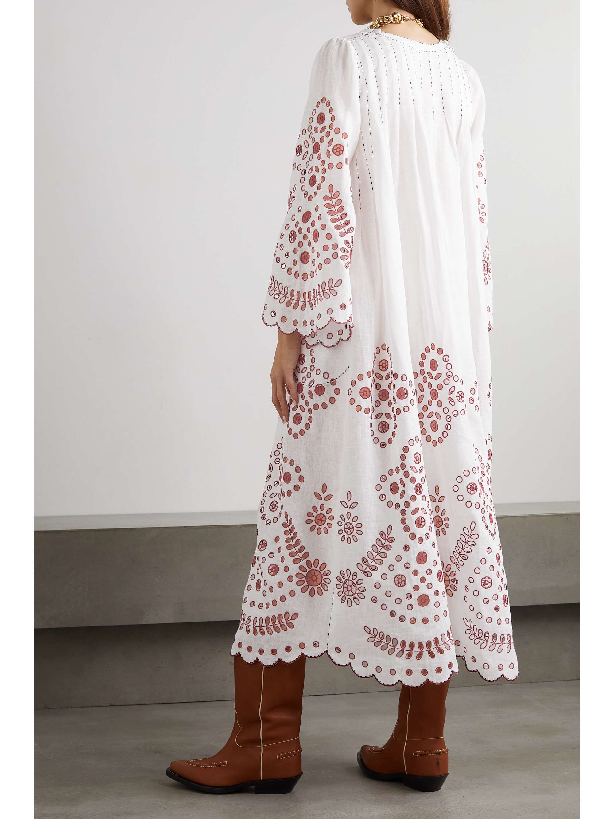 VITA KIN Luna embroidered broderie anglaise linen midi dress