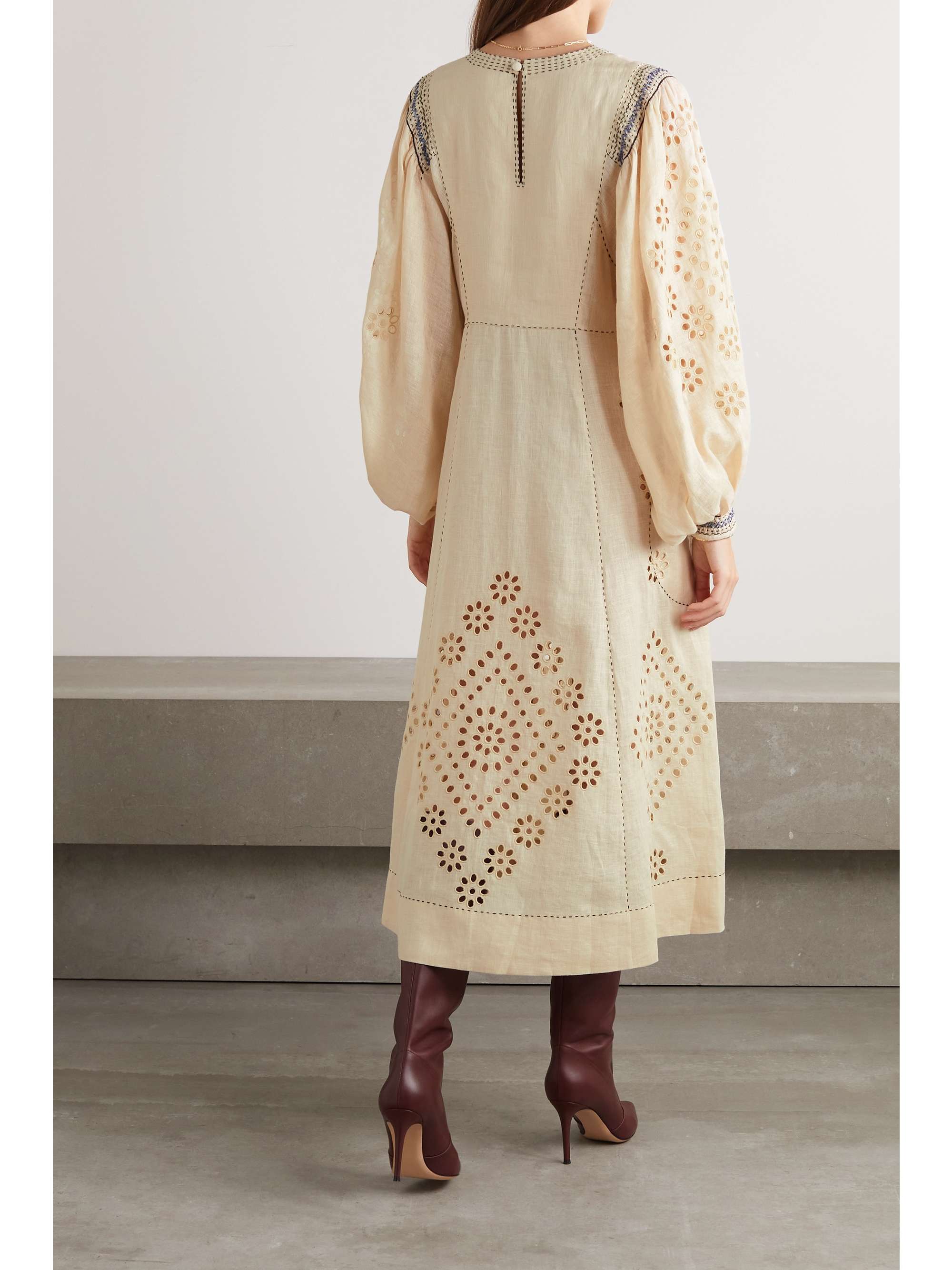 VITA KIN Uliana embroidered broderie anglaise linen midi dress
