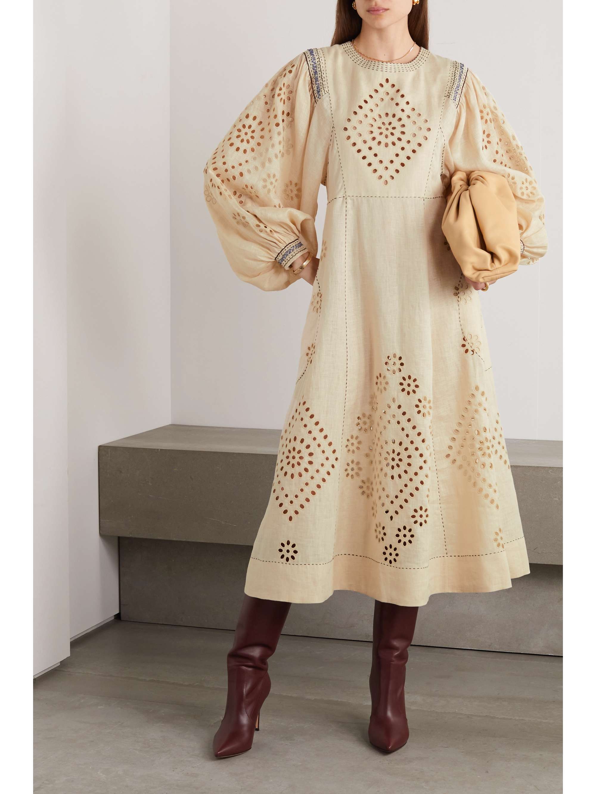 VITA KIN Uliana embroidered broderie anglaise linen midi dress