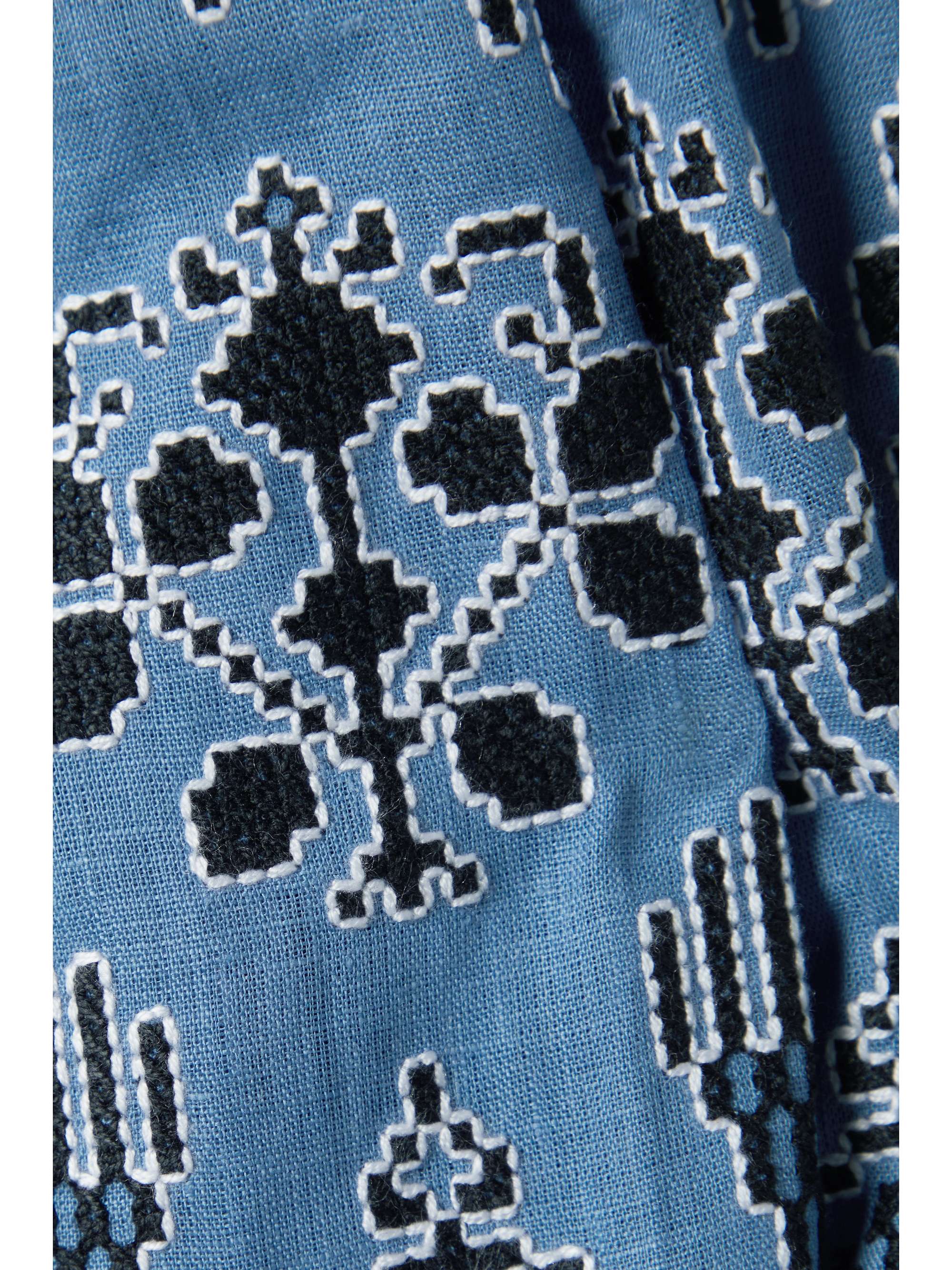 VITA KIN Shedever gathered embroidered linen blouse