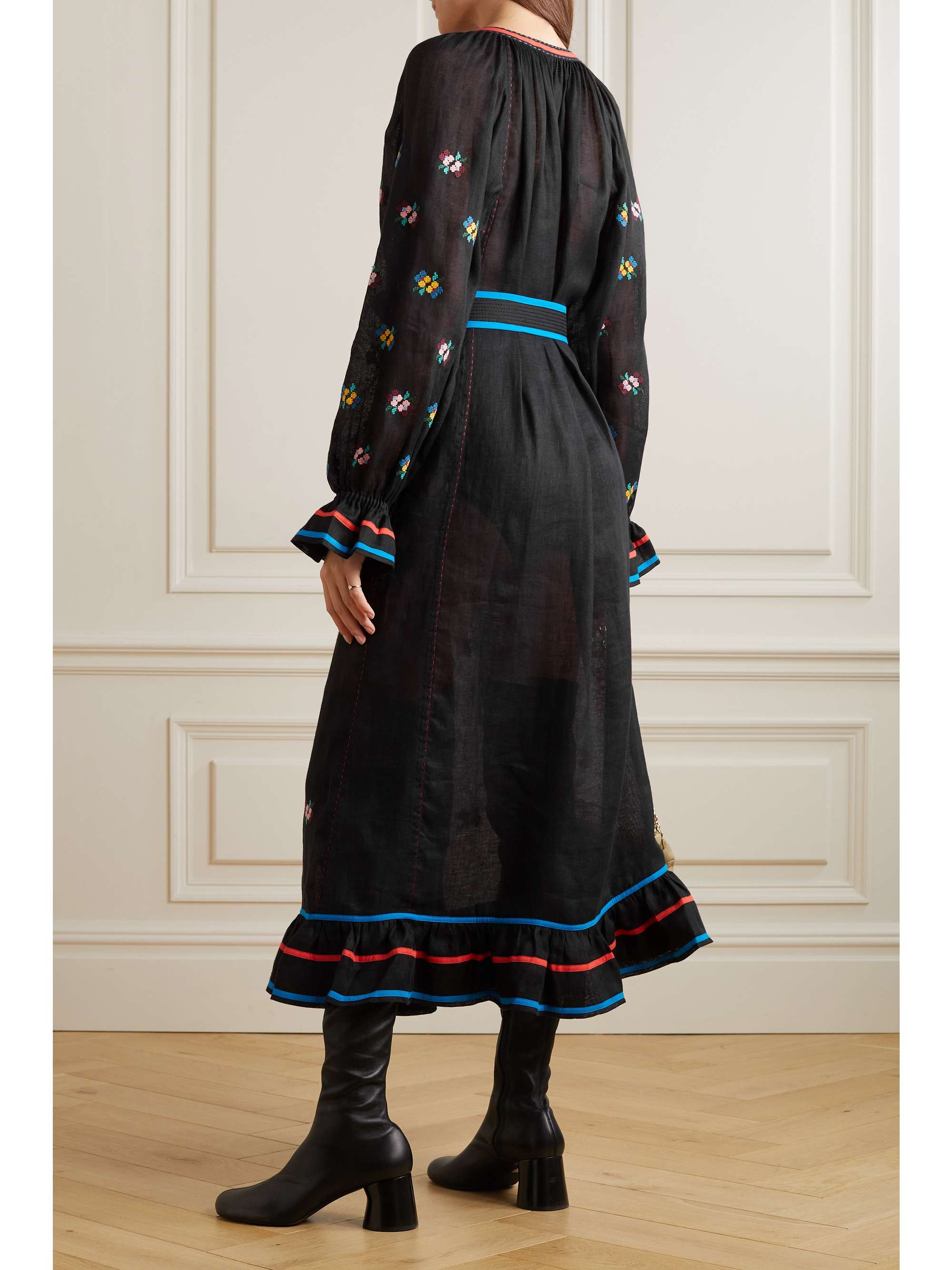 VITA KIN Happy Cherry embroidered linen midi dress