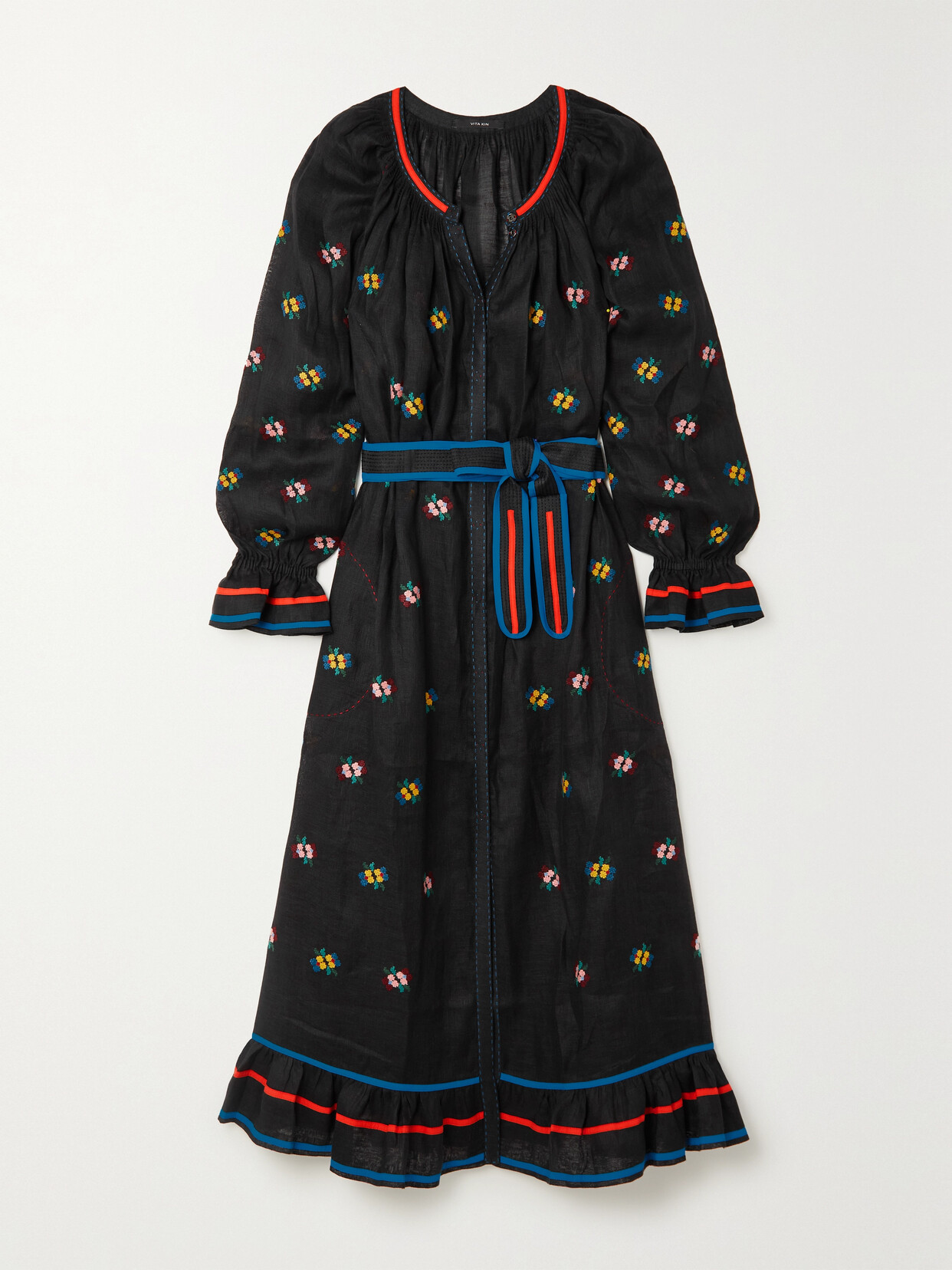 Vita Kin Happy Cherry Embroidered Linen Midi Dress - Black