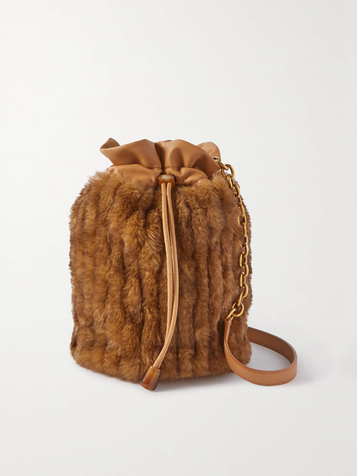 SAINT LAURENT - Faux Fur And Leather Bucket Bag - Brown