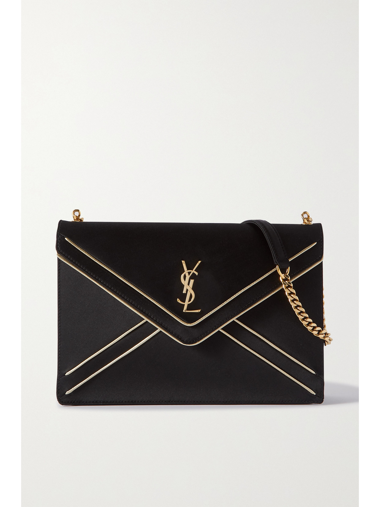 SAINT LAURENT - Gaby Leather-trimmed Silk-satin Shoulder Bag - Black