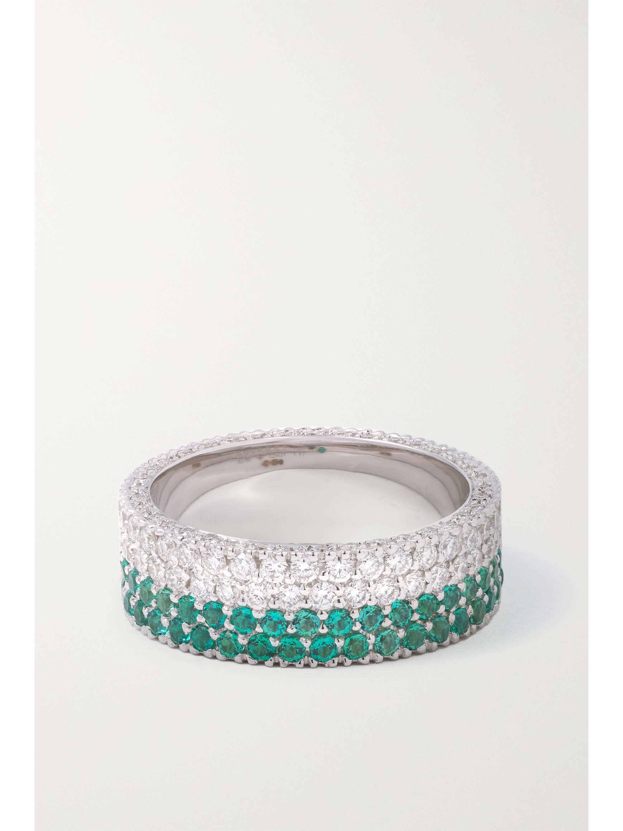 COURBET Tennis 18-karat recycled white gold, emerald and laboratory-grown diamond ring